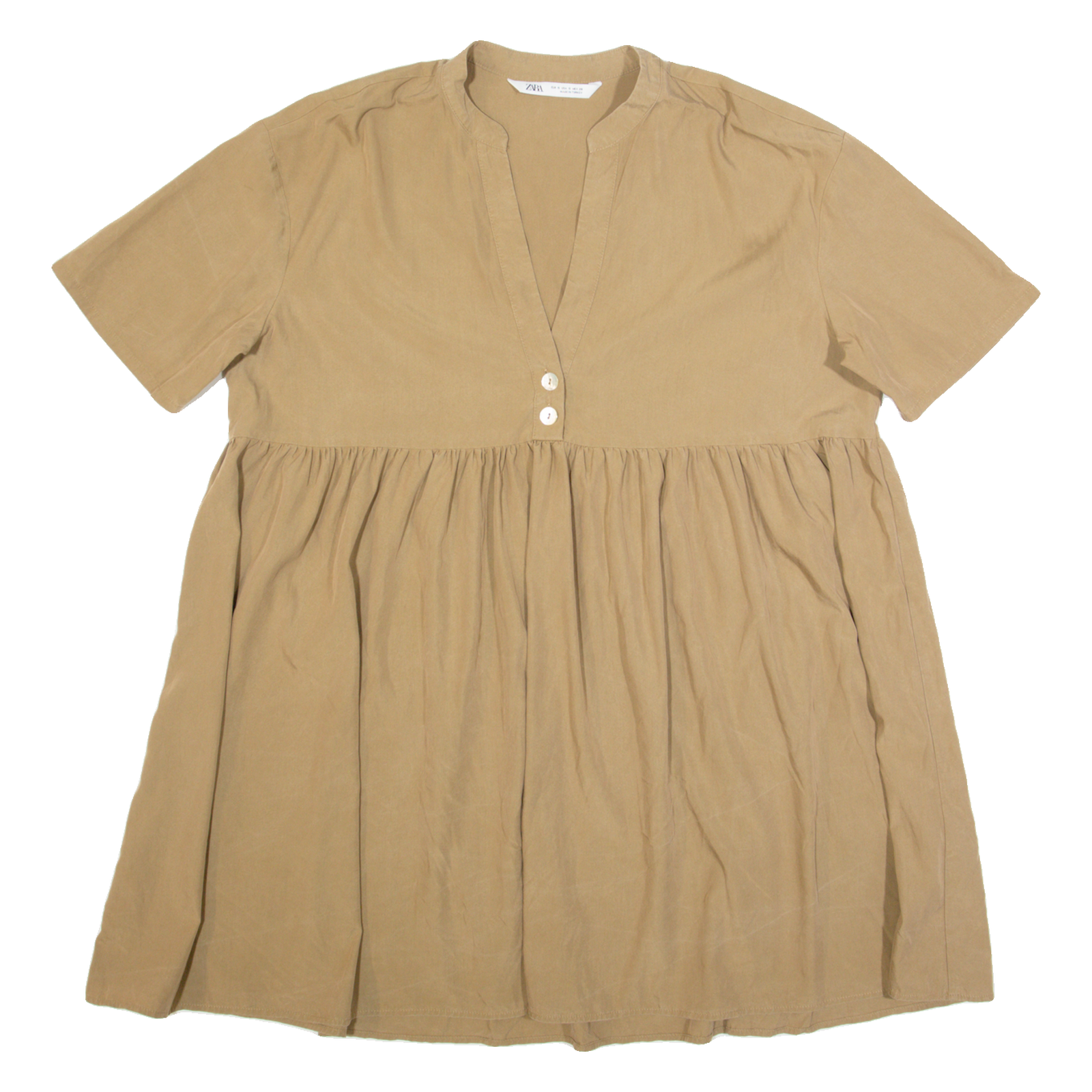 ZARA Womens Day Dress Beige Short Sleeve Knee Length S Refurbished - N/A refurbished available on Cerqular