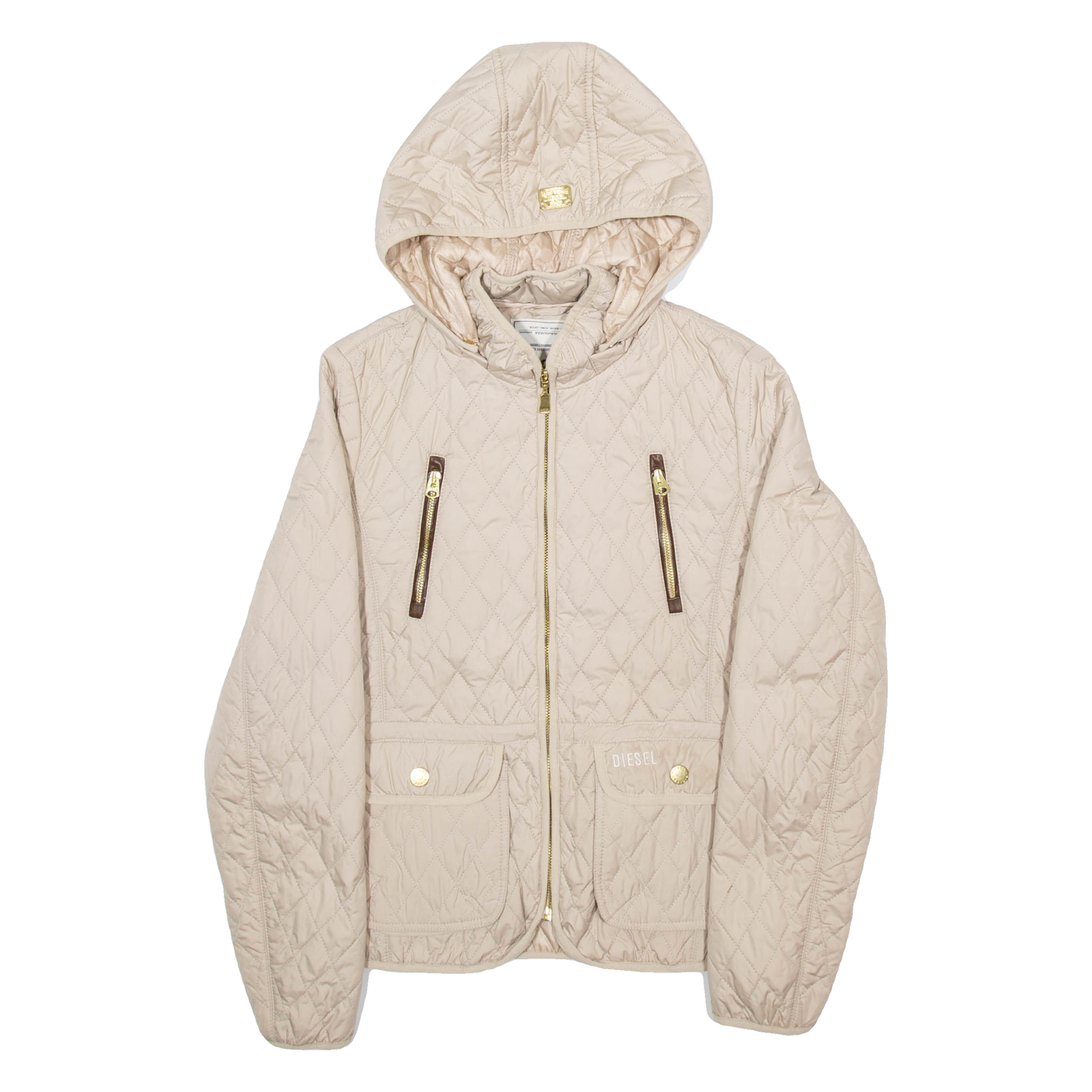 DIESEL Womens Quilted Jacket Cream Hooded S Refurbished - N/A refurbished available on Cerqular