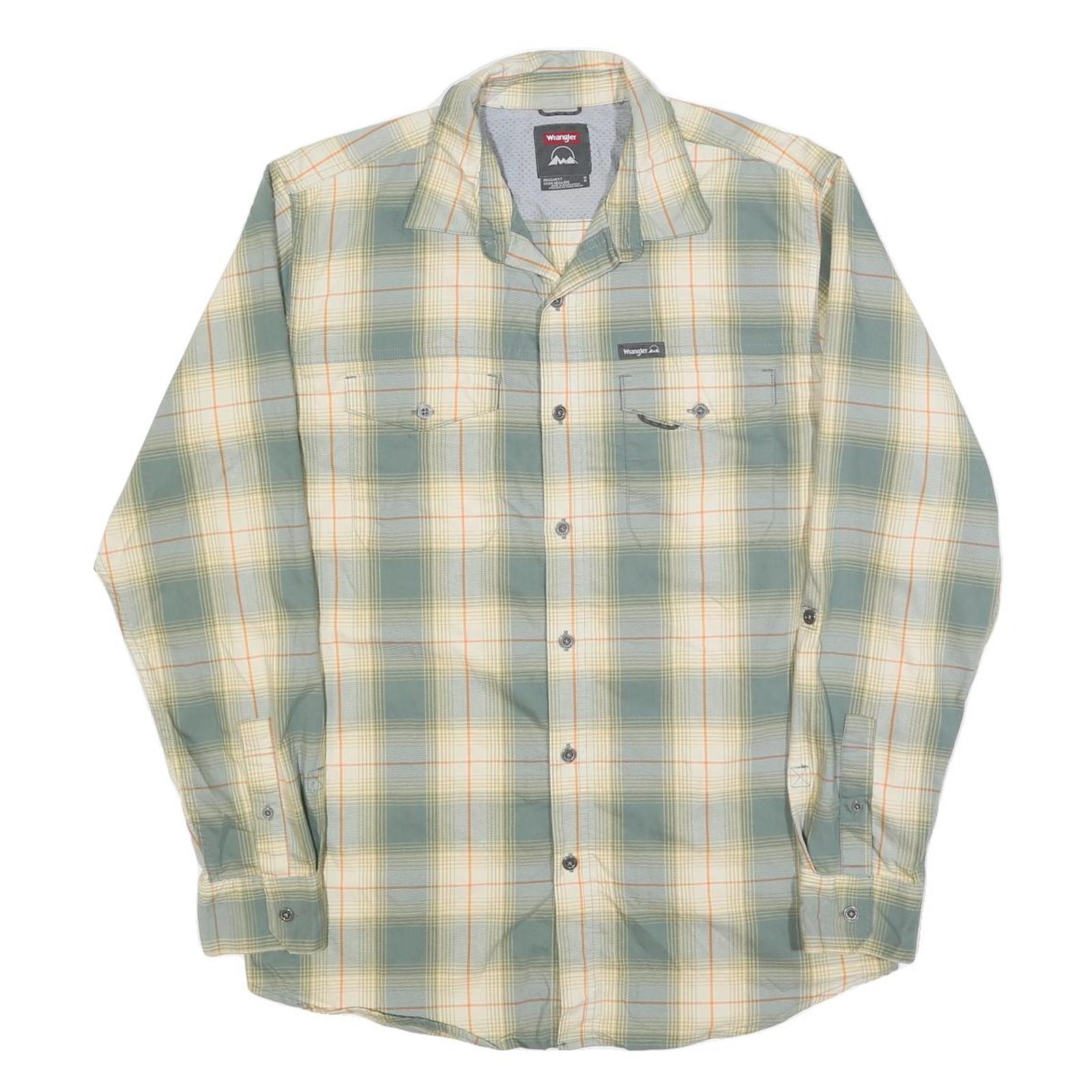 WRANGLER Mens Green & Cream Check Shirt M Cotton Blend Long Sleeve Button Refurbished - N/A refurbished available on Cerqular