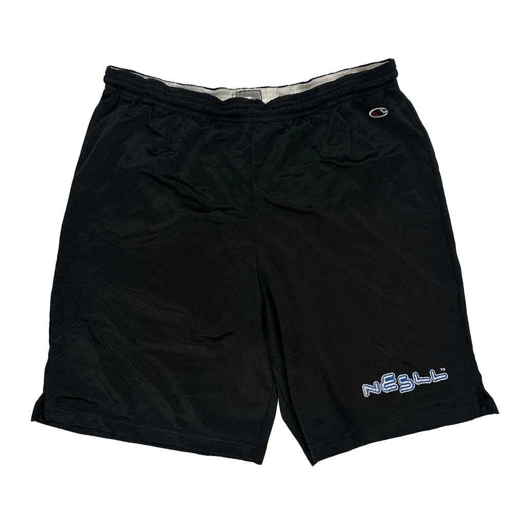 Champion Sport Shorts - Medium Black Polyester Refurbished - Thrifted (note: this is a term often used to describe second- refurbished available on Cerqular