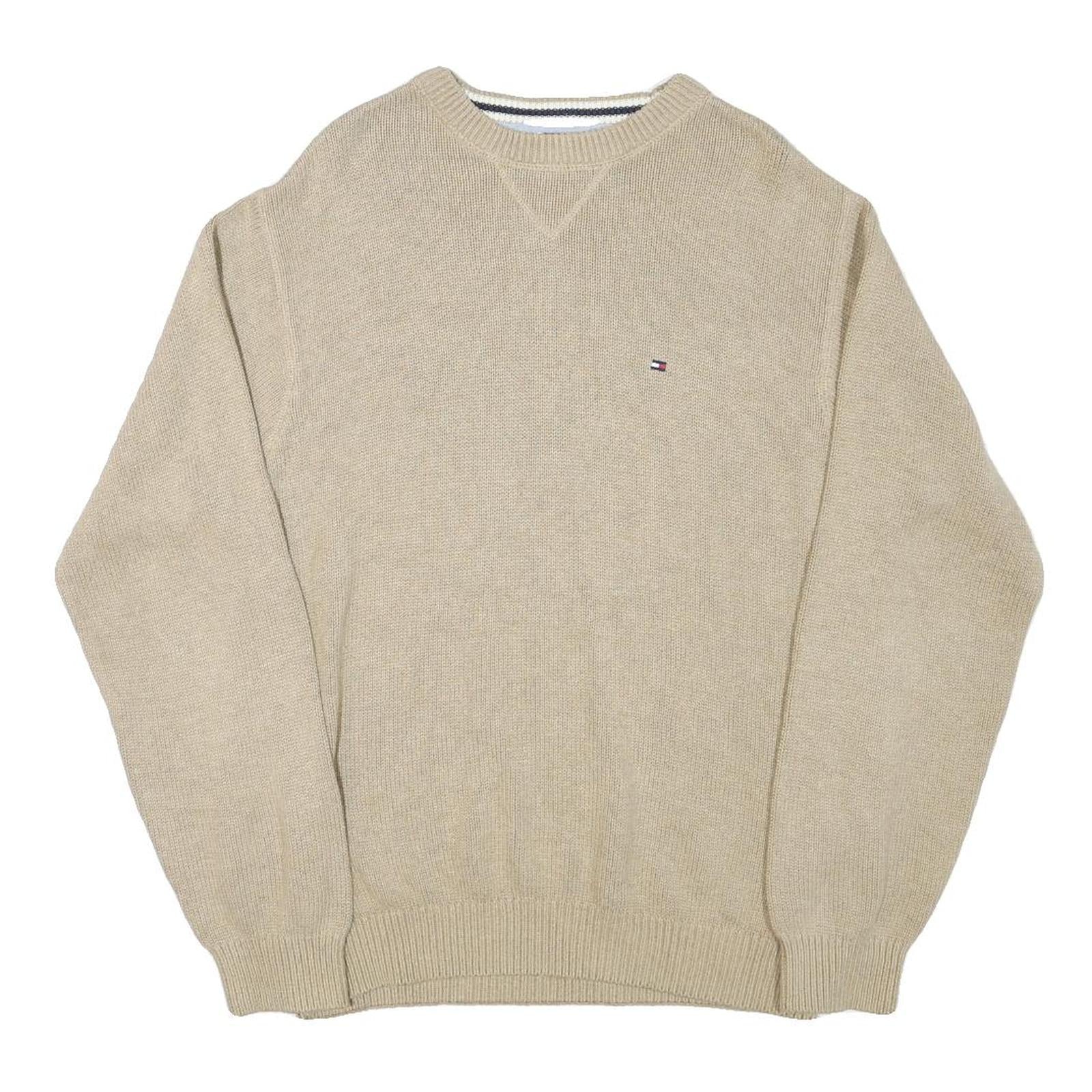 TOMMY HILFIGER Mens Beige Plain Crew Neck Basic Knit M Cotton Blend Jumper Refurbished - N/A refurbished available on Cerqular