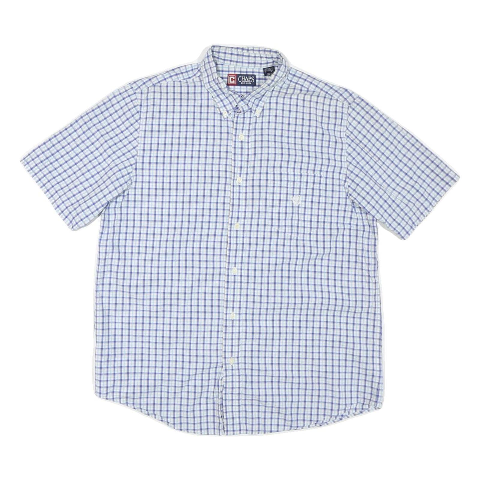 CHAPS Mens Blue & White Checked Shirt L Button-Down Collar Short Sleeve Cotton Refurbished - N/A refurbished available on Cerqular