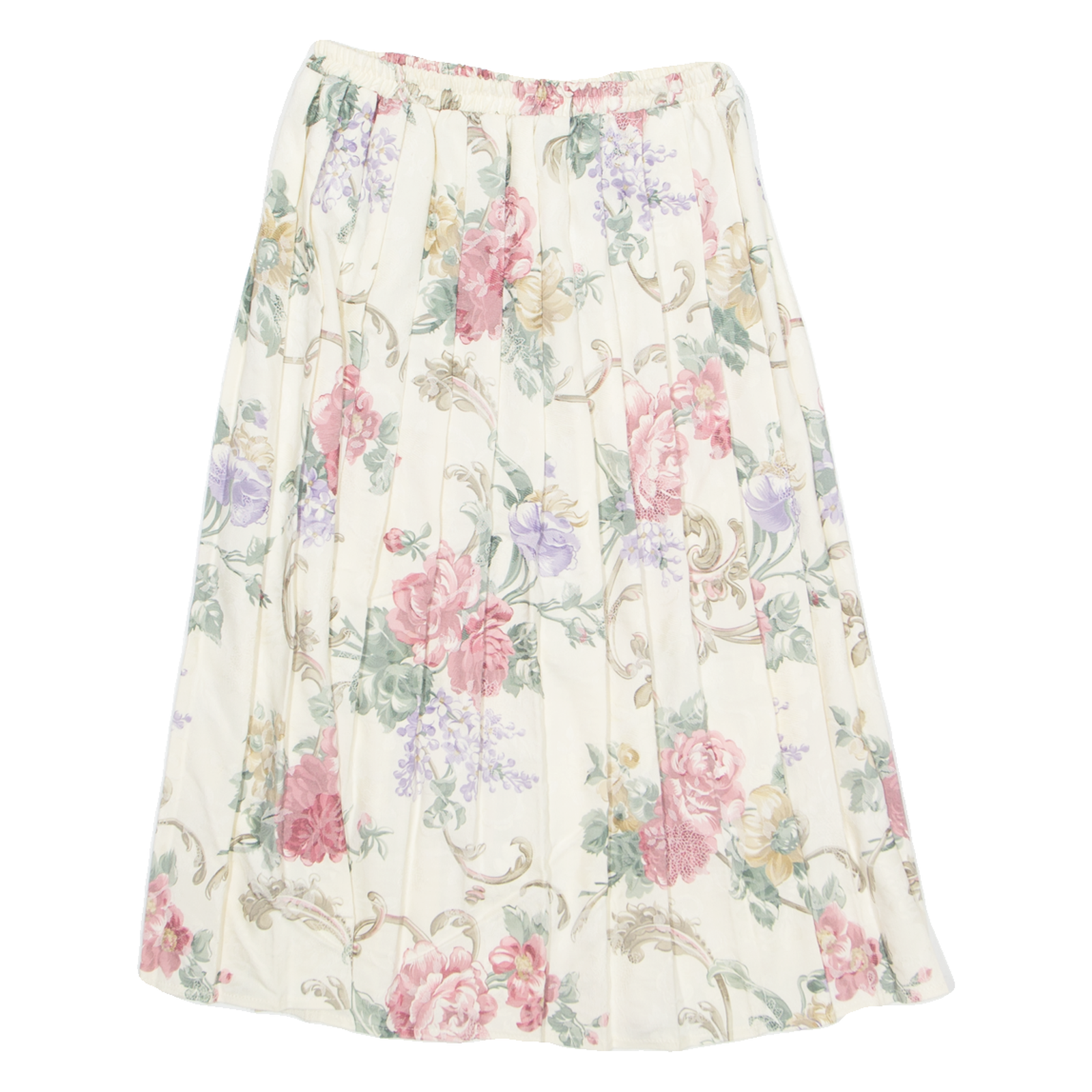 NEW FAST Womens Pleated Skirt Cream Midi Viscose 90s Floral S Refurbished - N/A refurbished available on Cerqular