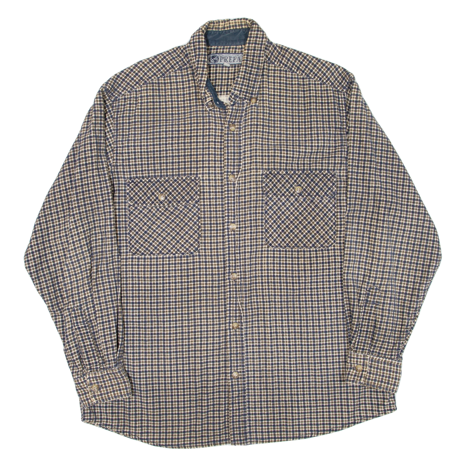 PREFAB Mens Corduroy Shirt Blue Check Long Sleeve L Refurbished - N/A refurbished available on Cerqular