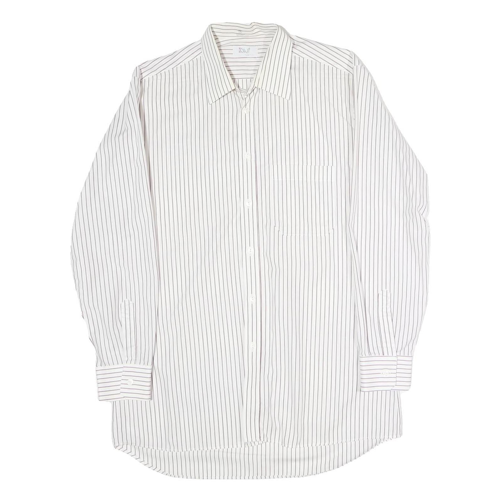 Mens White & Black Striped Cotton Blend Shirt L Classic Long Sleeve Button Shirt Refurbished - N/A refurbished available on Cerqular