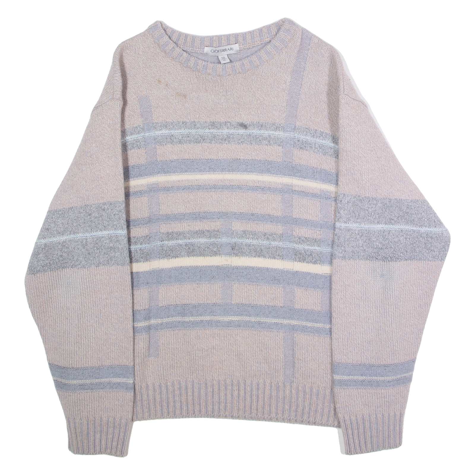 GIOFERRARI Mens Patterned Jumper Beige Striped Crew Neck Tight Knit Wool M Refurbished - N/A refurbished available on Cerqular