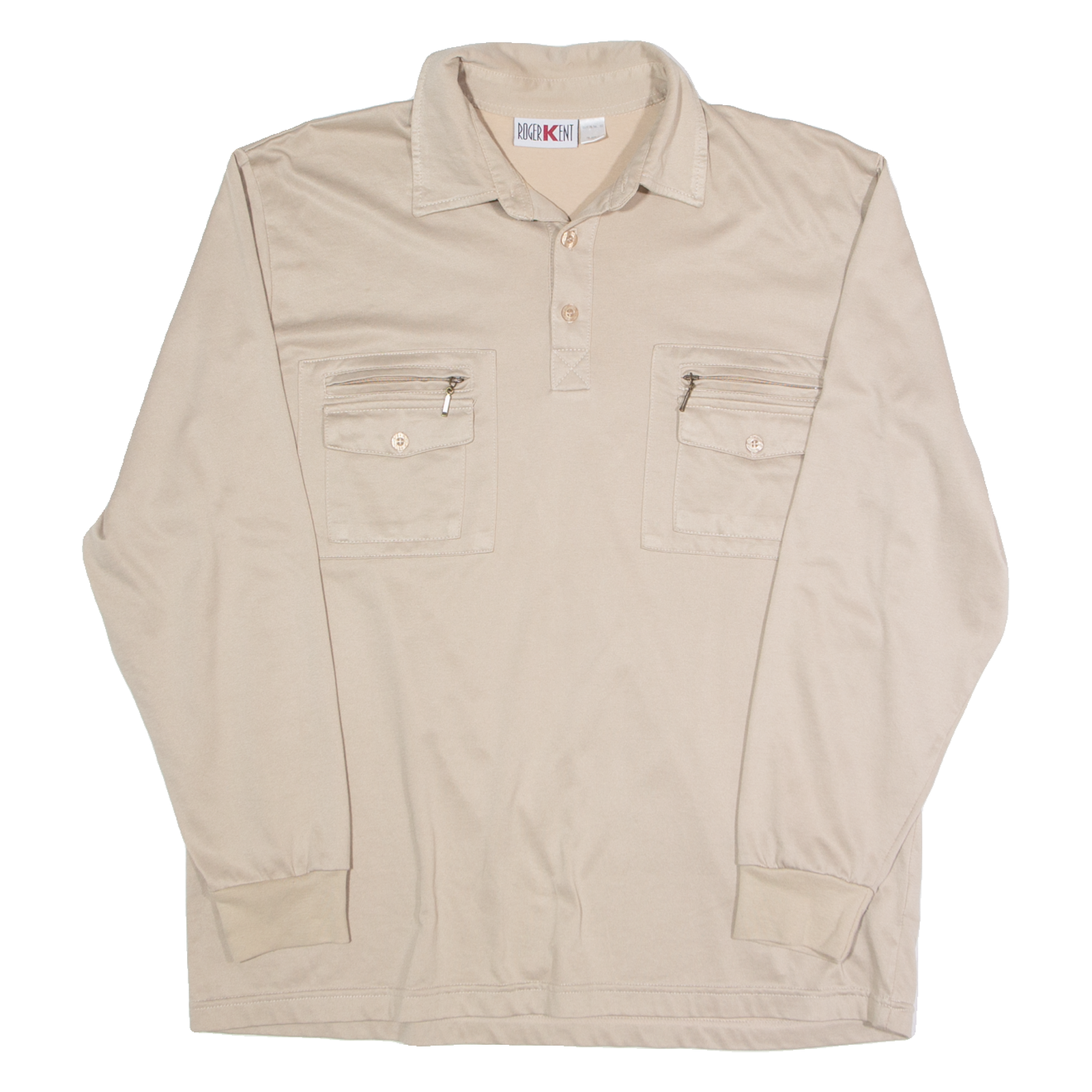RODGER KENT Mens Polo Shirt Beige Long Sleeve 2XL Refurbished - N/A refurbished available on Cerqular
