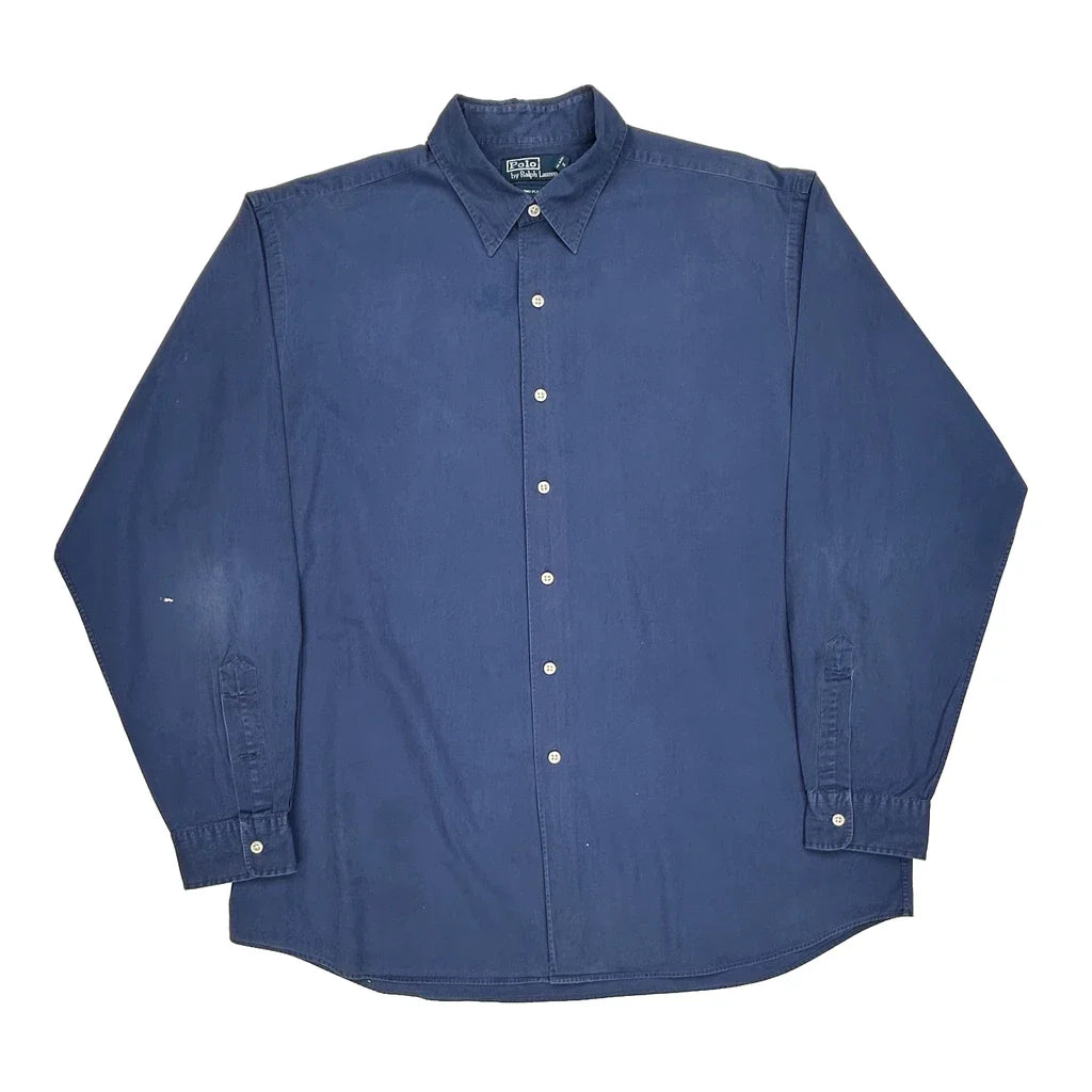 Polo By Ralph Lauren Shirt - XL Blue Cotton Refurbished - Thrifted (note: this is a term often used to describe second- refurbished available on Cerqular