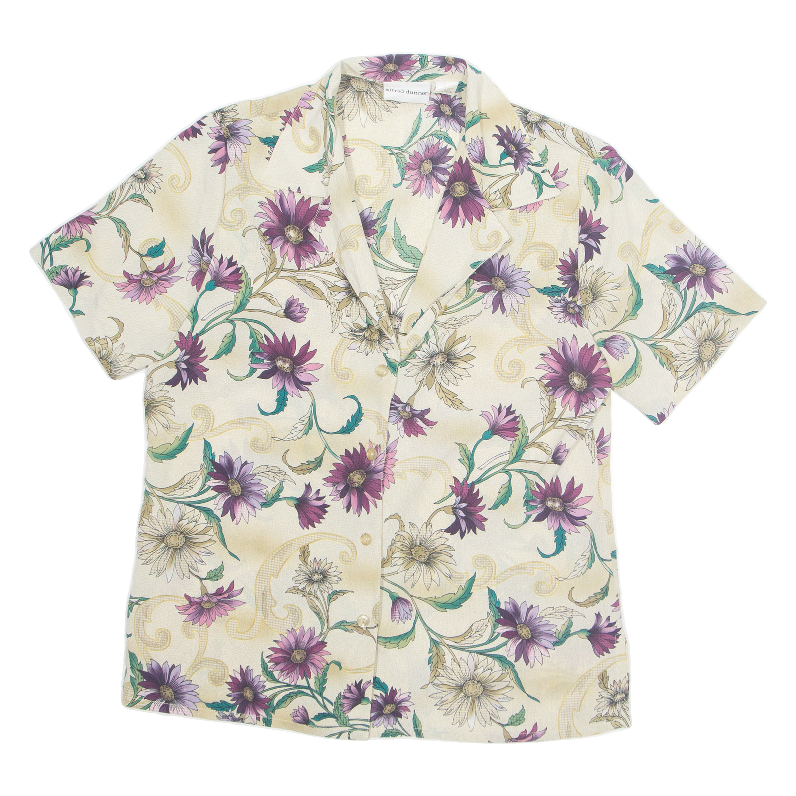 ALFRED DUNNER Womens Printed Shirt Beige Collared Floral S Refurbished - N/A refurbished available on Cerqular
