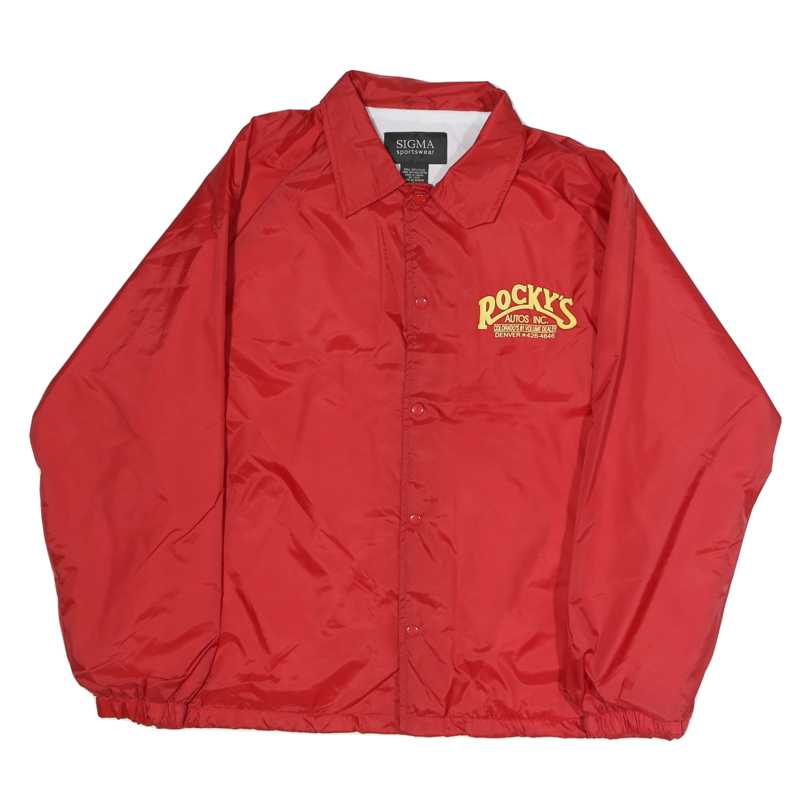 Buy SIGMA SPORTSWEAR Mens Red Nylon Coach Jacket L Rocky's Print Button Closure Refurbished - $28.59 SIGMA SPORTSWEAR Mens Red Nylon Coach Jacket L Rocky's Print Button Closure Refurbished - N/A refurbished available on Cerqular