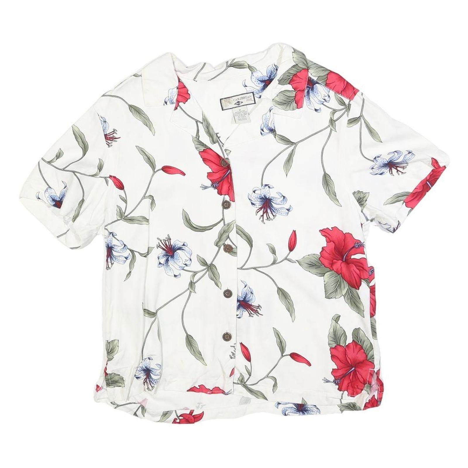 CARIBBEAN JOE Womens White & Red Floral Printed Shirt Short Sleeve Collared M Refurbished - N/A refurbished available on Cerqular