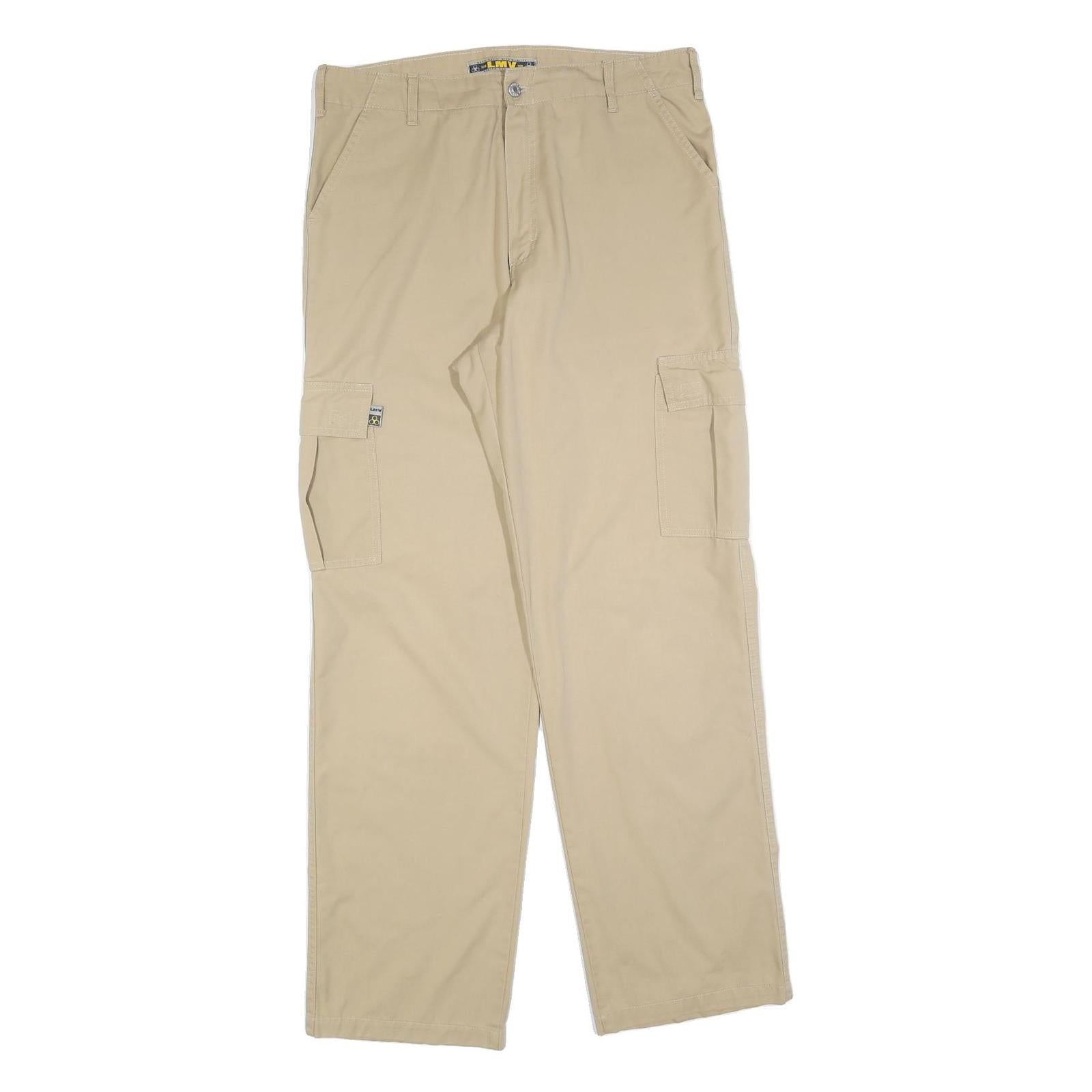 LMV Mens Regular Beige Cotton Blend Cargo Trousers W34 L32 Zip Closure Refurbished - N/A refurbished available on Cerqular