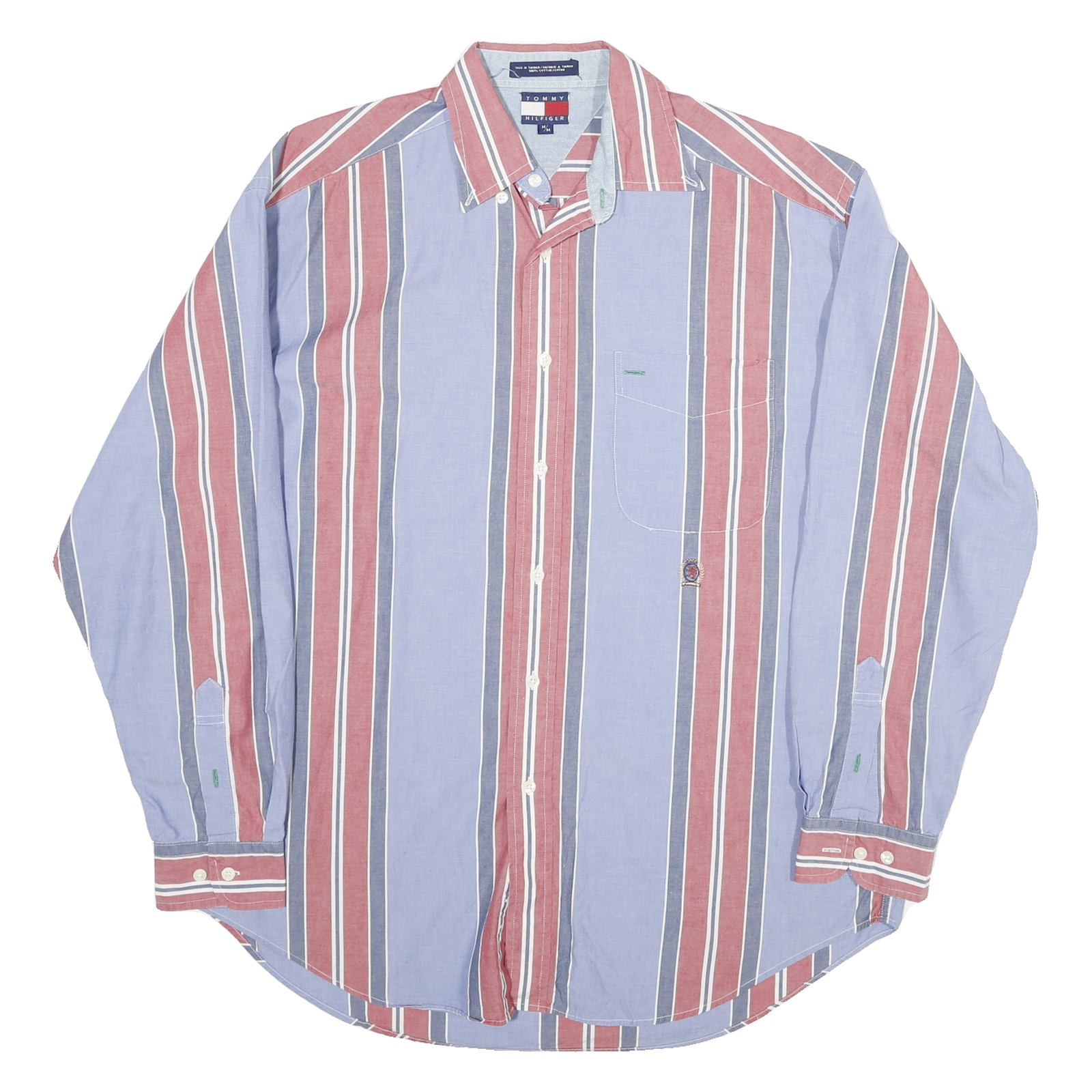 TOMMY HILFIGER Mens Blue & Red Stripe Shirt M Cotton Blend Long Sleeve Button Refurbished - N/A refurbished available on Cerqular