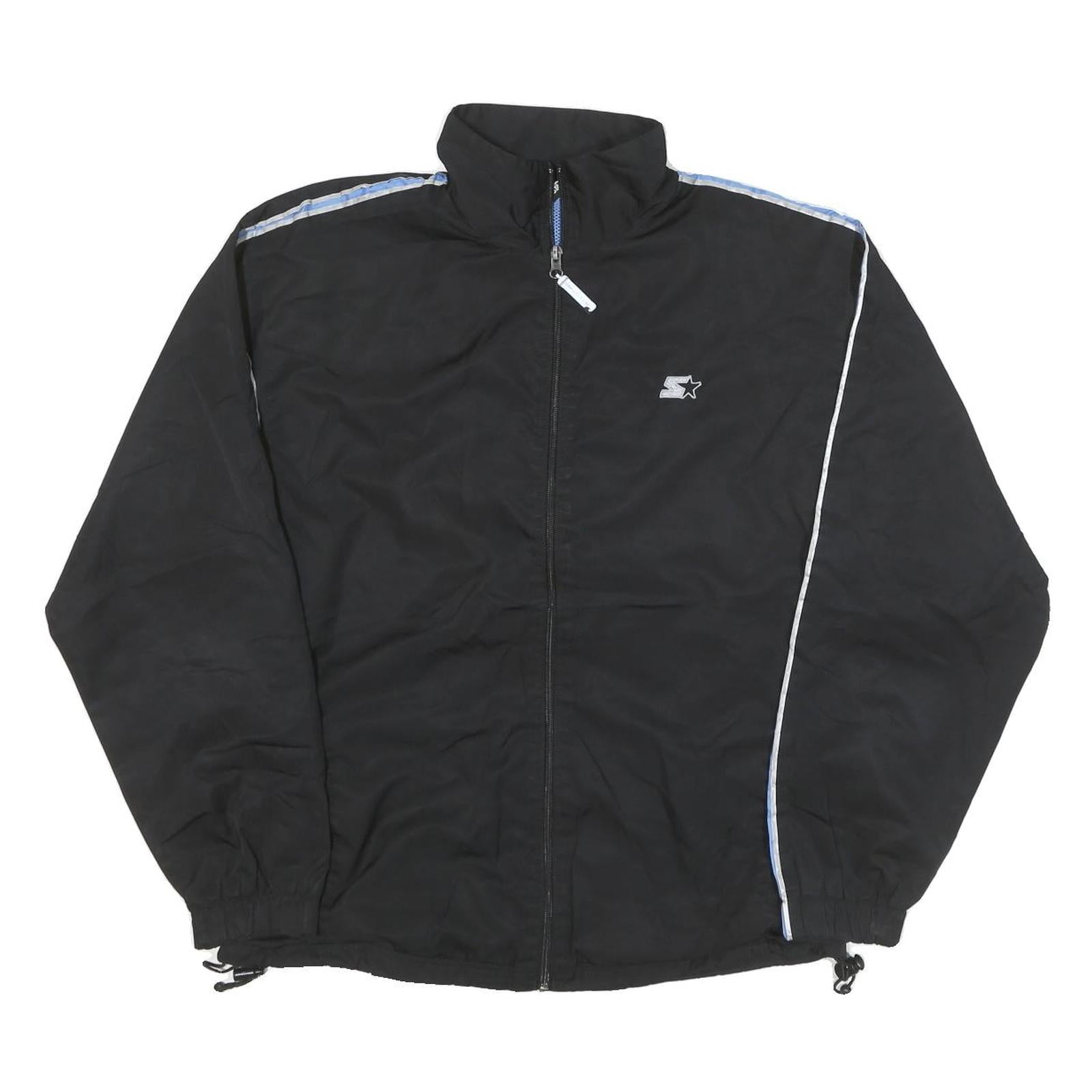 STARTER Mens Black Blue Stripe Track Jacket S Polyester Blend Lightweight Zip Refurbished - N/A refurbished available on Cerqular