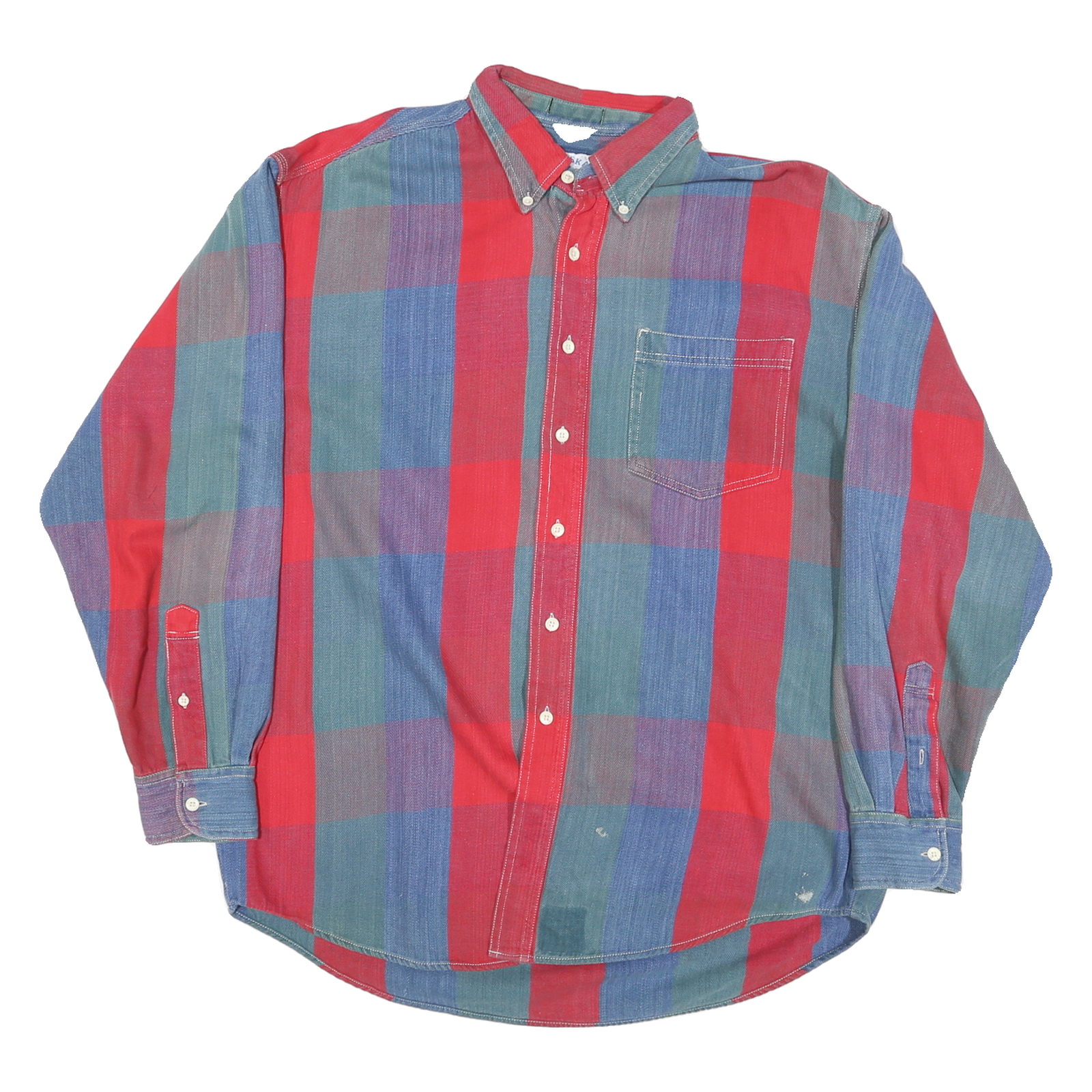 ALASKA Mens Red & Blue Check Shirt XL Button-Down Collar Long Sleeve Cotton Refurbished - N/A refurbished available on Cerqular
