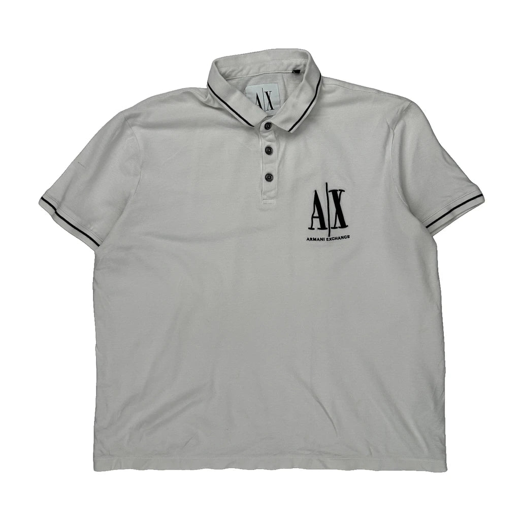Buy Armani Exchange Polo Shirt - XL White Cotton Refurbished - $46.89 Armani Exchange Polo Shirt - XL White Cotton Refurbished - Thrifted (note: this is a term often used to describe second- refurbished available on Cerqular