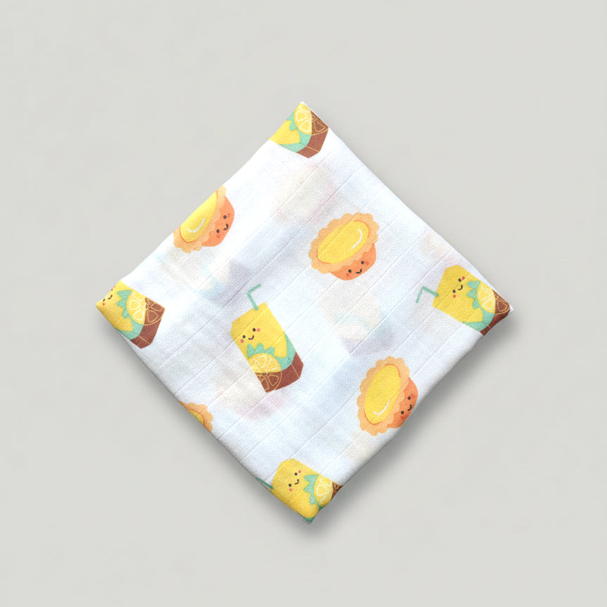 Organic Bamboo Blend Swaddle - Lemon Tea + Egg Tart | Design: Lemon Tea + Egg Tart Refurbished - The Wee Bean refurbished available on Cerqular