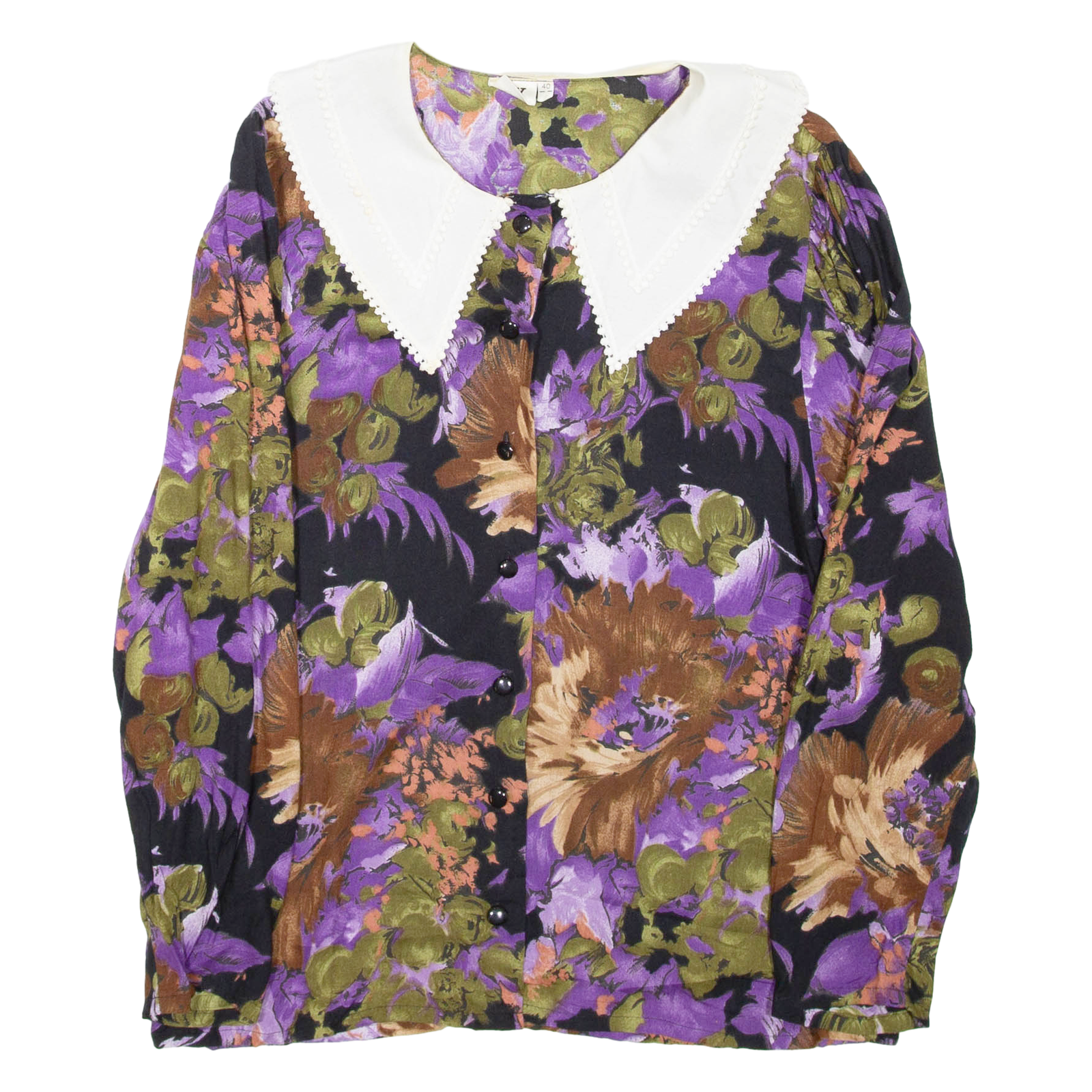 Womens Printed Top Purple Collared Long Sleeve Crazy Pattern M Refurbished - N/A refurbished available on Cerqular