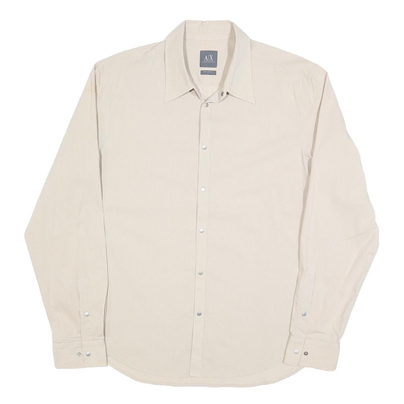 ARMANI EXCHANGE Mens Beige Pinstripe Cotton Blend Shirt L Classic Long Sleeve Refurbished - N/A refurbished available on Cerqular