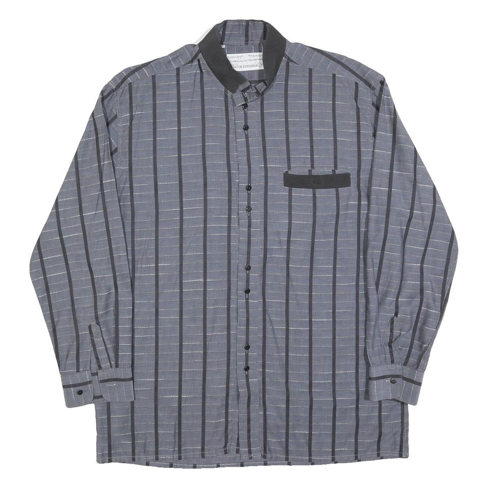 VICTOR EMMANUEL Mens Blue & Black Stripe Cotton Blend Shirt L Long Sleeve Casual Refurbished - N/A refurbished available on Cerqular