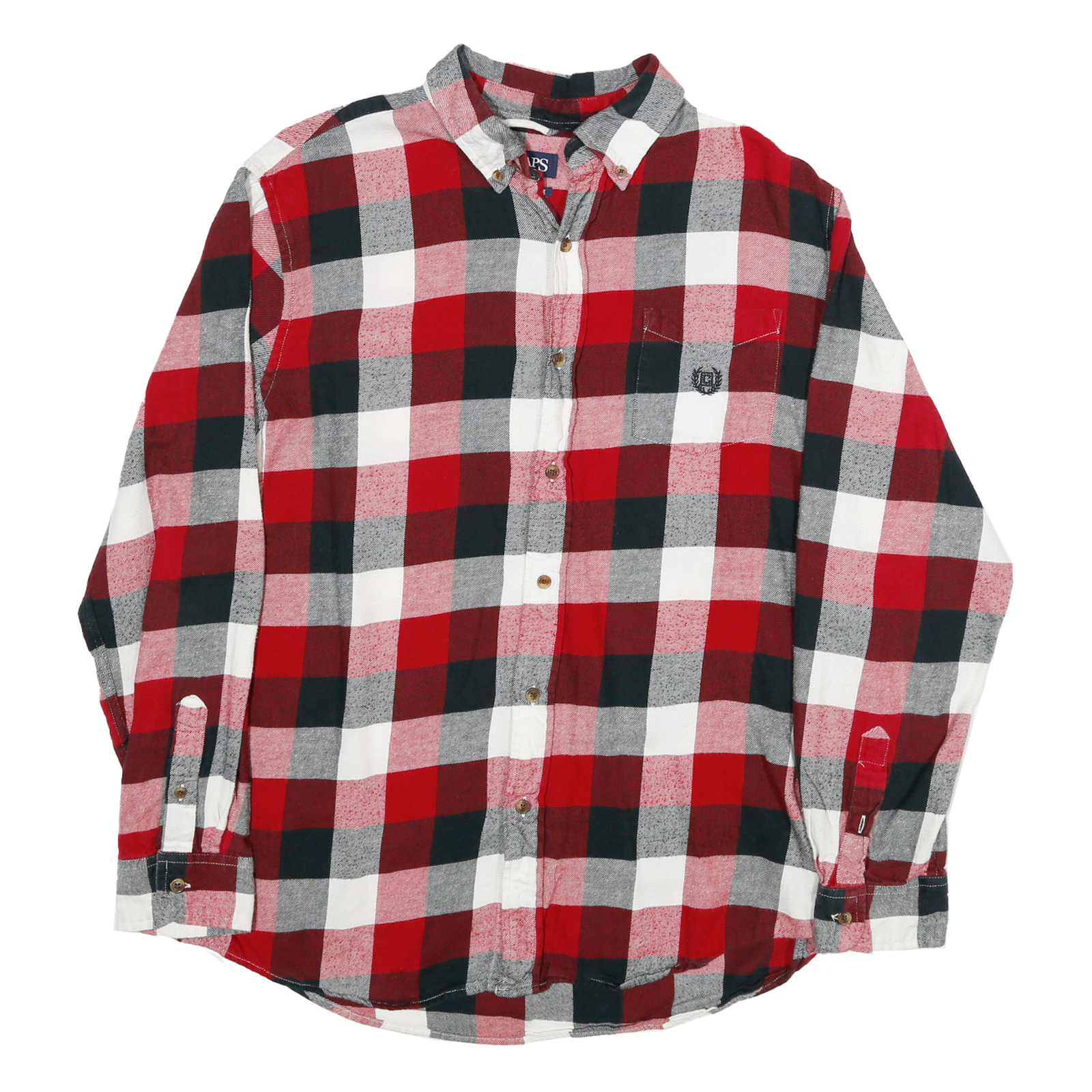 CHAPS Mens Red Black & Grey Check Shirt L Cotton Blend Long Sleeve Button Refurbished - N/A refurbished available on Cerqular