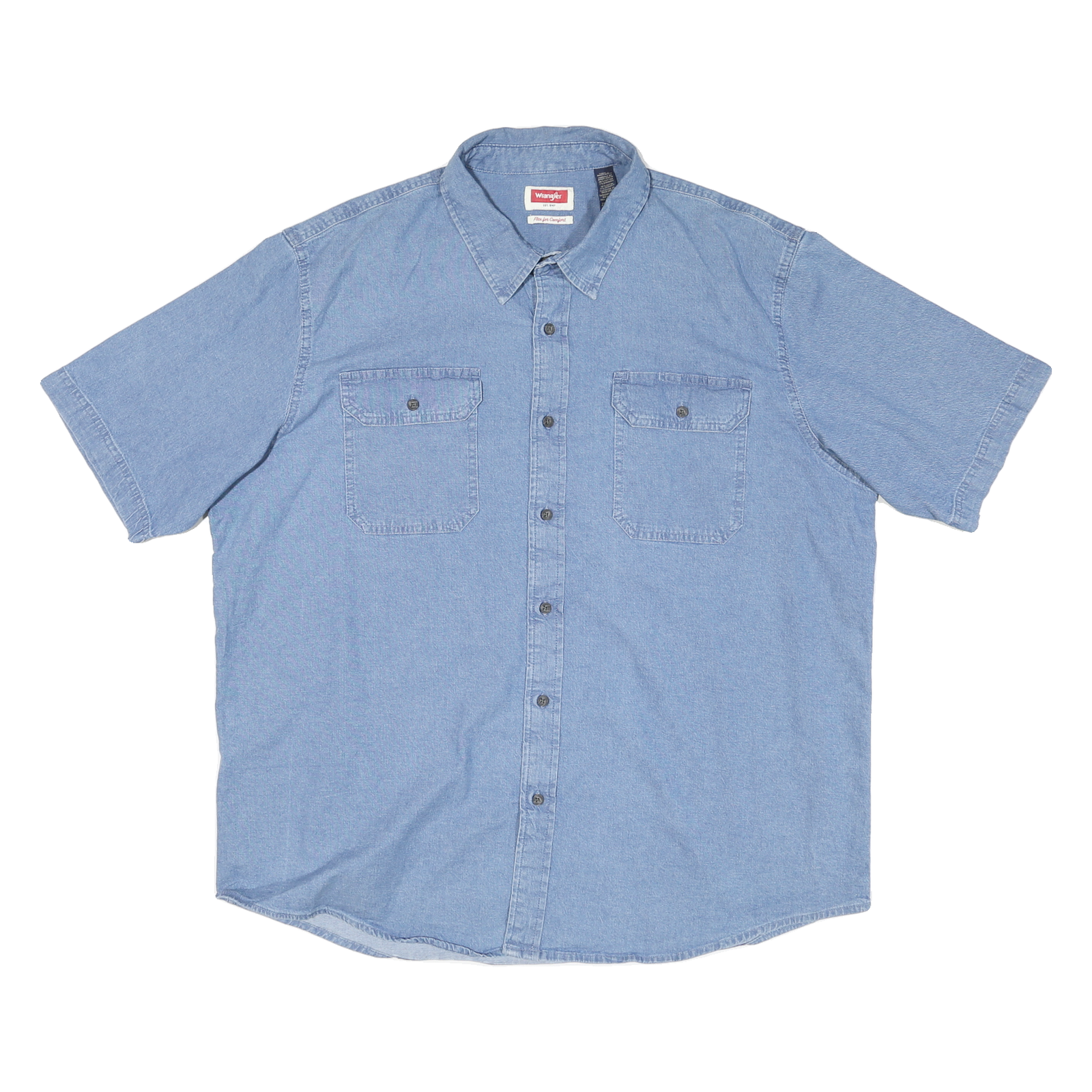 WRANGLER Mens Blue Short Sleeve Work Shirt 2XL Cotton Blend Casual Button Pocket Refurbished - N/A refurbished available on Cerqular