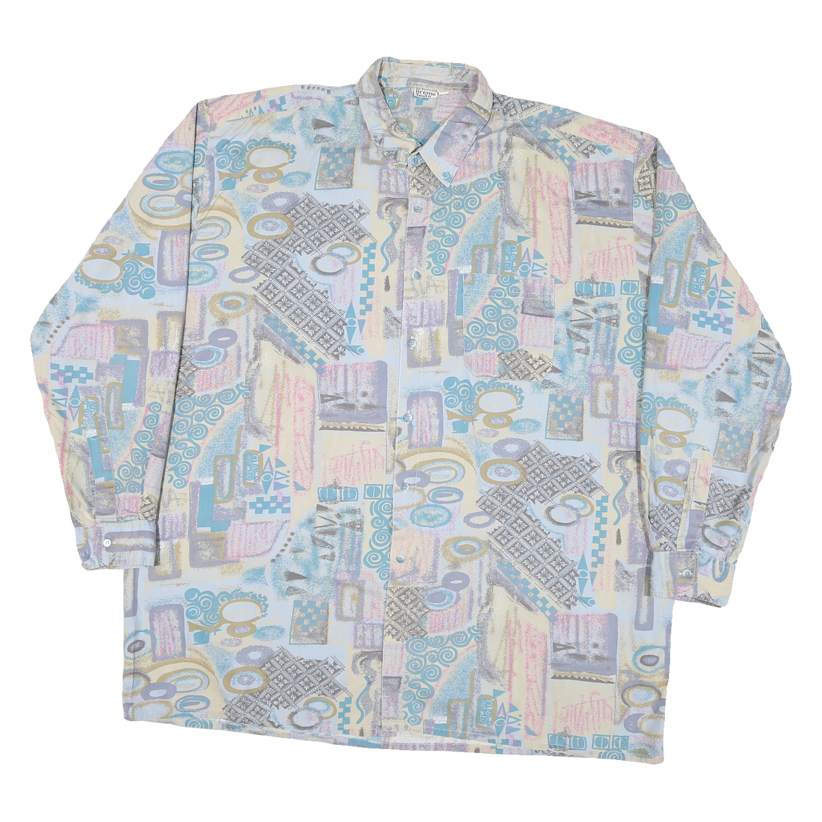 BREMO Mens Blue Beige Abstract Pattern Cotton Shirt 2XL Relaxed Fit Casual Refurbished - N/A refurbished available on Cerqular