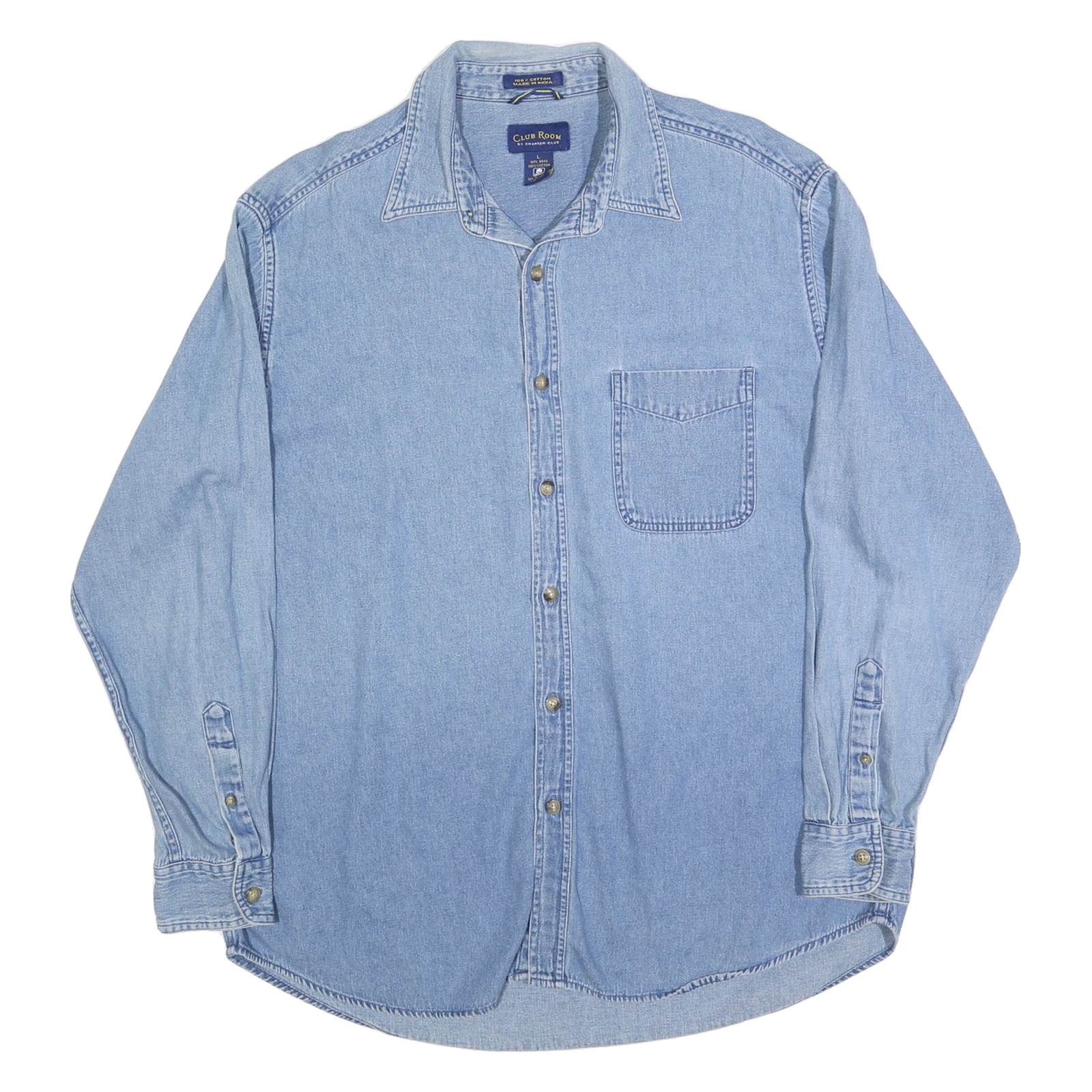 CLUB ROOM Mens Blue Denim Shirt L Long Sleeve Button Pocket Casual Cotton Refurbished - N/A refurbished available on Cerqular