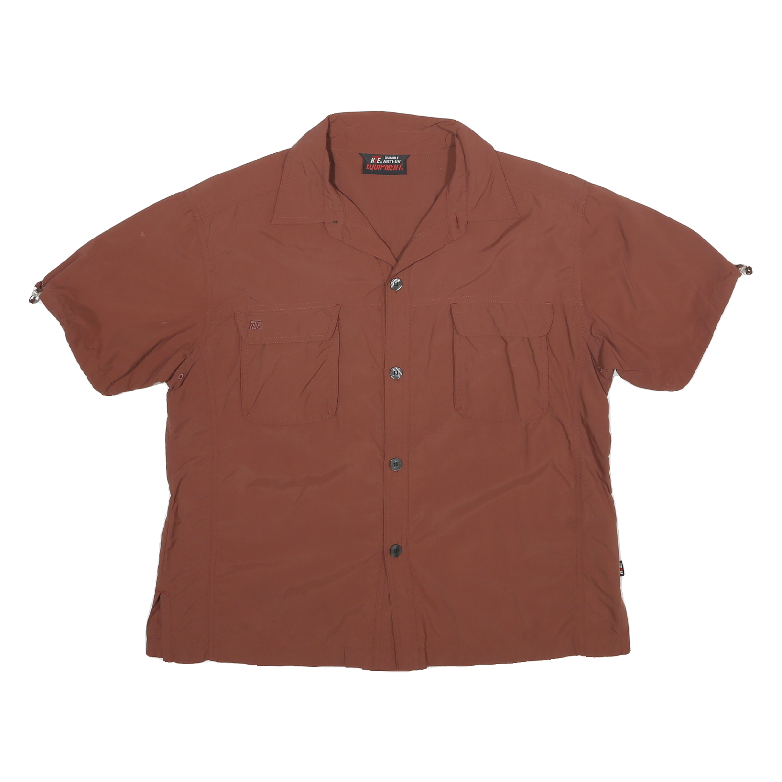 HTE Womens Brown Shirt L Button Down Casual Polyester Blend Short Sleeve Refurbished - N/A refurbished available on Cerqular