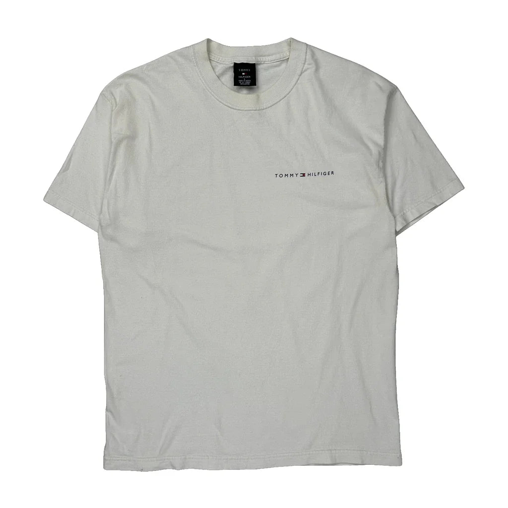 Tommy Hilfiger T-Shirt - Large White Cotton Refurbished - Thrifted (note: this is a term often used to describe second- refurbished available on Cerqular