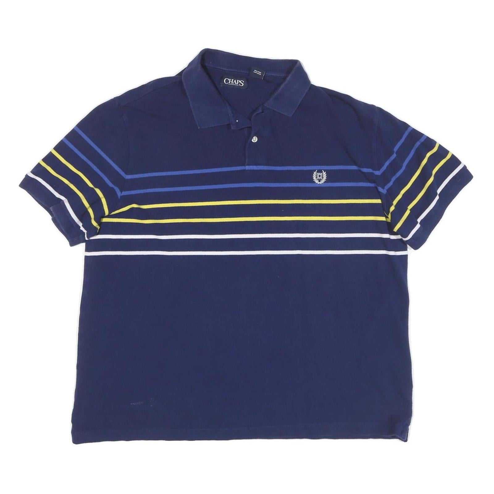CHAPS Mens Blue Yellow & White Striped Short Sleeve Polo Shirt 2XL Cotton Blend Refurbished - N/A refurbished available on Cerqular