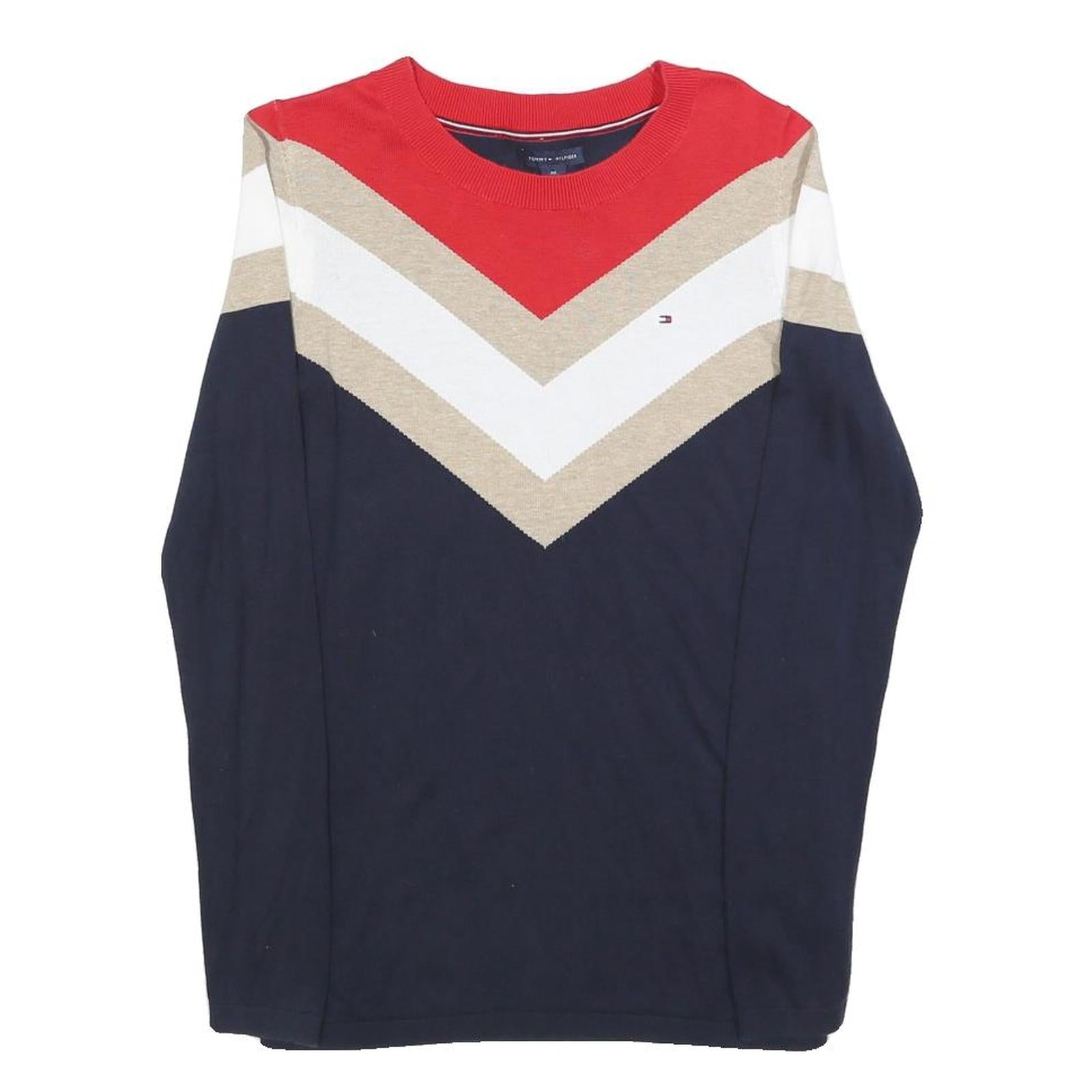 TOMMY HILFIGER Womens Navy Beige & White Red Patterned Cotton Pullover Jumper XS Refurbished - N/A refurbished available on Cerqular