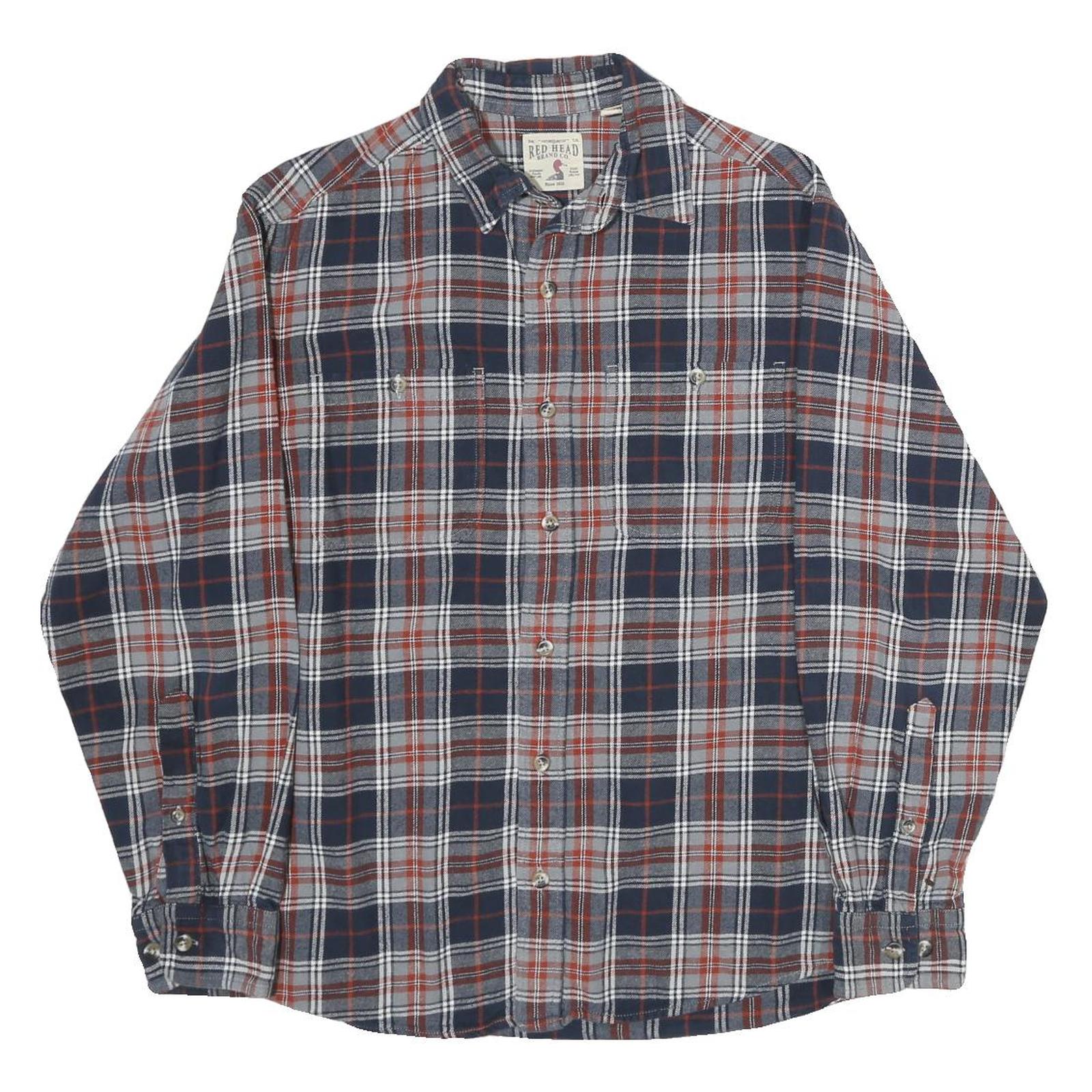 REDHEAD Mens Blue & Brown Check Shirt M Cotton Casual Button Up Long Sleeve Refurbished - N/A refurbished available on Cerqular