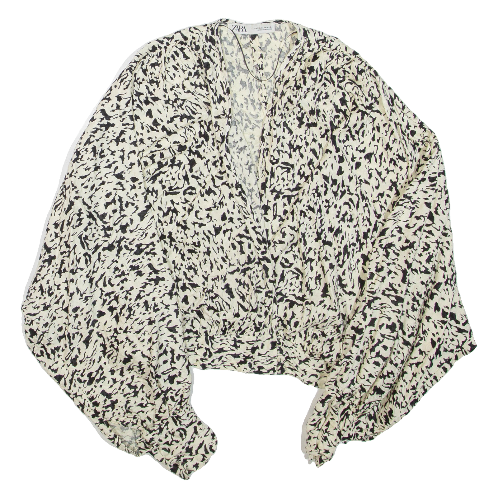 ZARA Womens Printed Blouse Beige V-Neck Long Sleeve XS Refurbished - N/A refurbished available on Cerqular