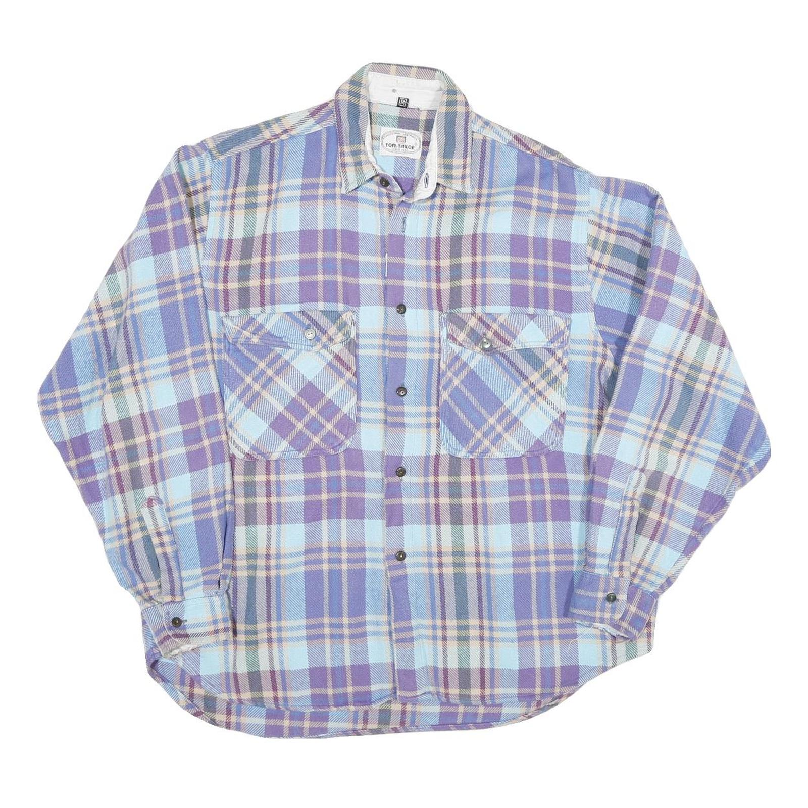 Mens Blue & Purple Check Shirt M Cotton Blend Workwear Relaxed Fit Casual Refurbished - N/A refurbished available on Cerqular