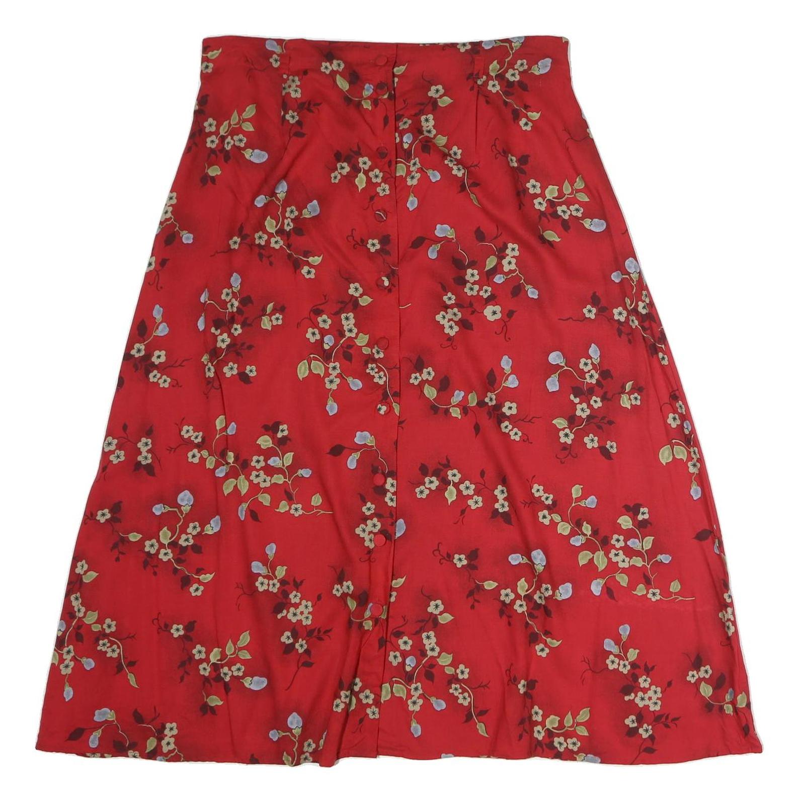 RADCLIFFE Womens Red Floral Midi Cotton Blend Swing Skirt L Elegant Comfort Refurbished - N/A refurbished available on Cerqular