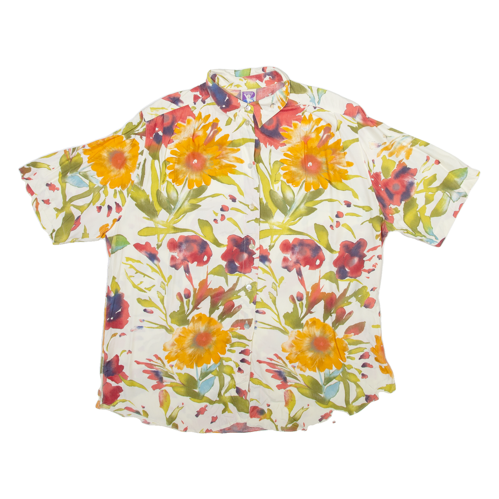 YESSICA Womens Printed Shirt White Collared Viscose Floral M Refurbished - N/A refurbished available on Cerqular
