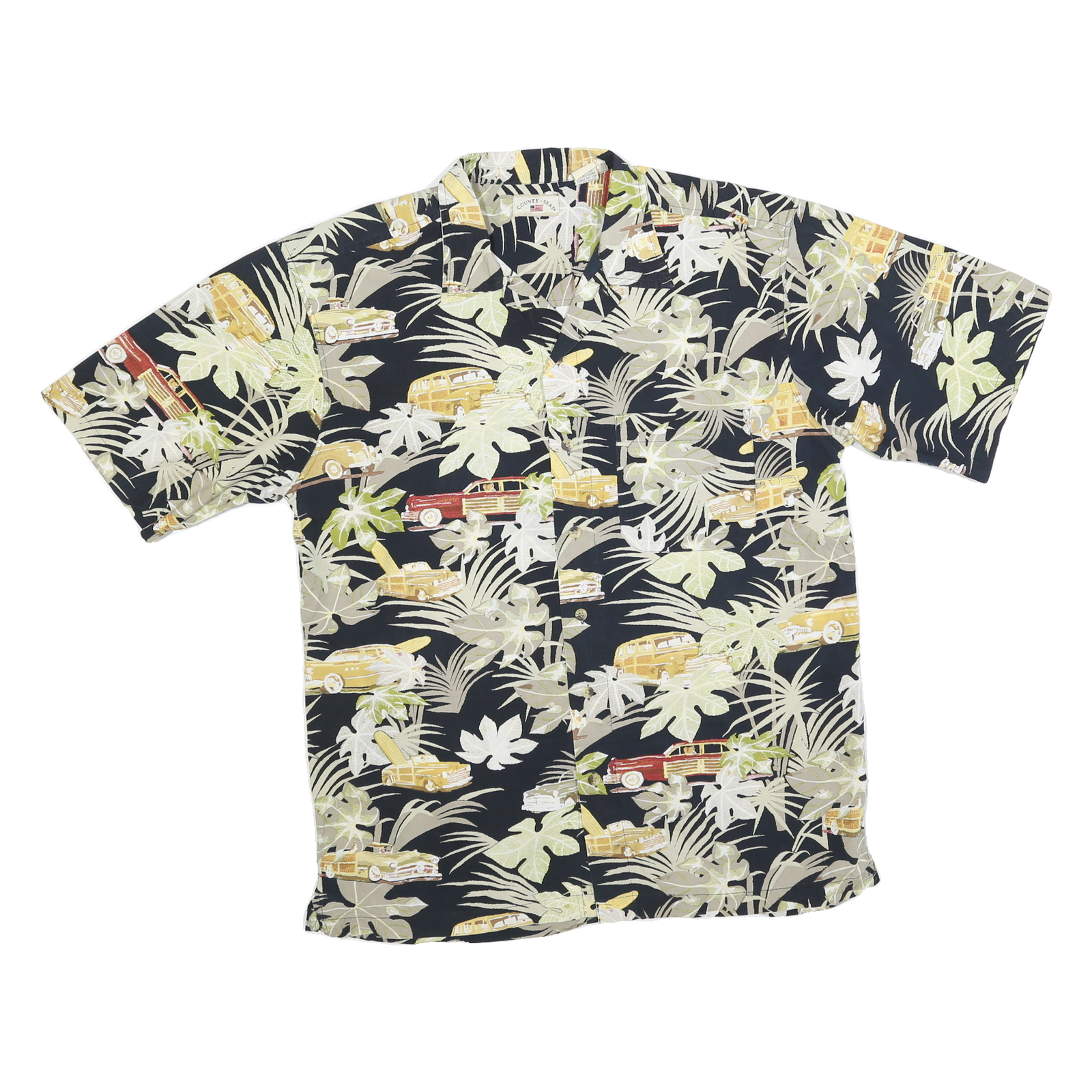 COUNTY SEATS Mens Black Patterned Hawaiian Shirt L Cotton Blend Summer Casual Refurbished - N/A refurbished available on Cerqular