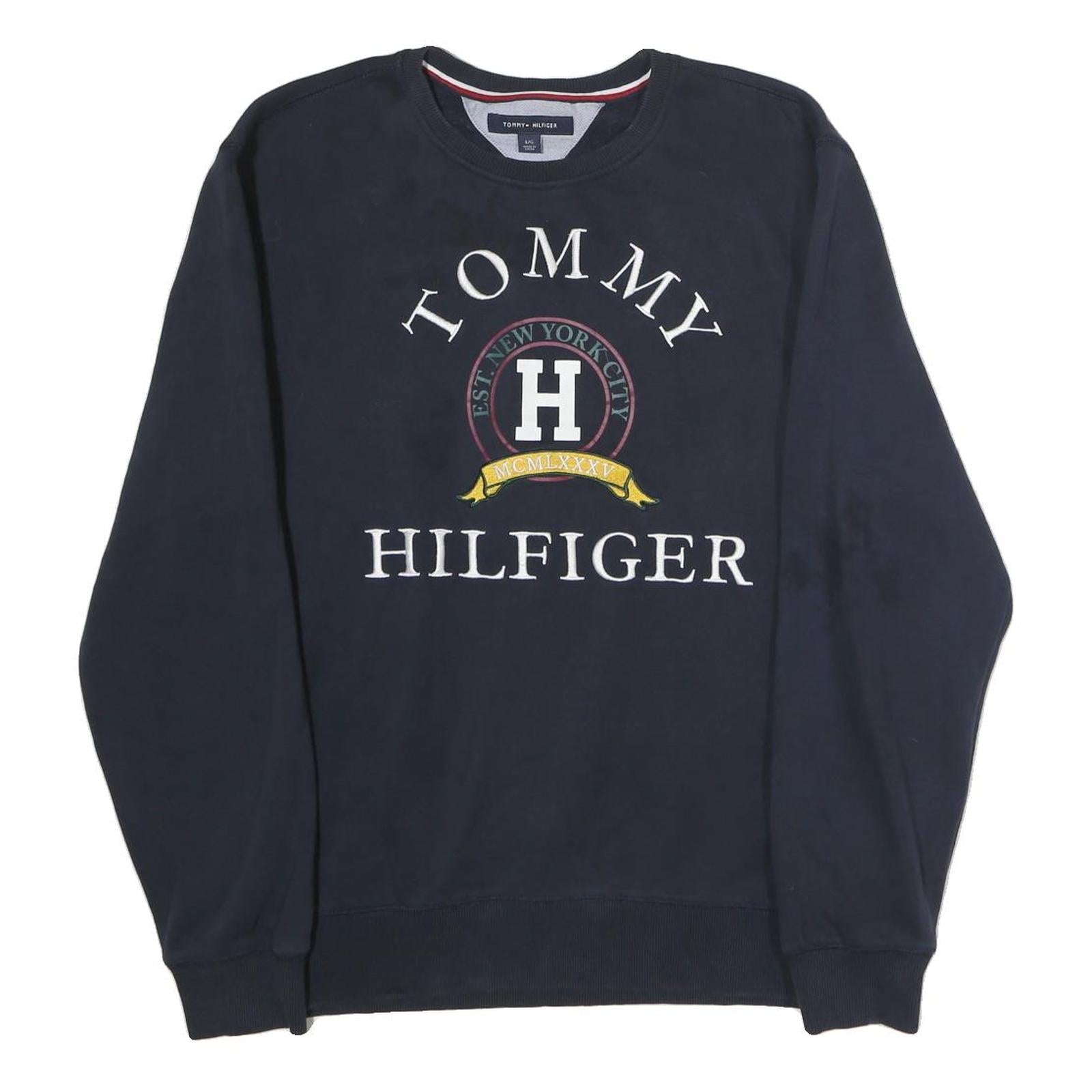 TOMMY HILFIGER Womens Navy Blue Crew Neck L Sweatshirt Cotton Pullover Refurbished - N/A refurbished available on Cerqular