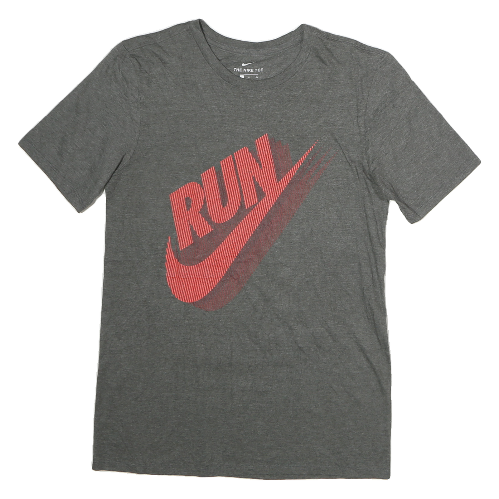 NIKE Mens Grey Red Run Graphic T-Shirt S Short Sleeve Crew Neck Athletic Refurbished - N/A refurbished available on Cerqular