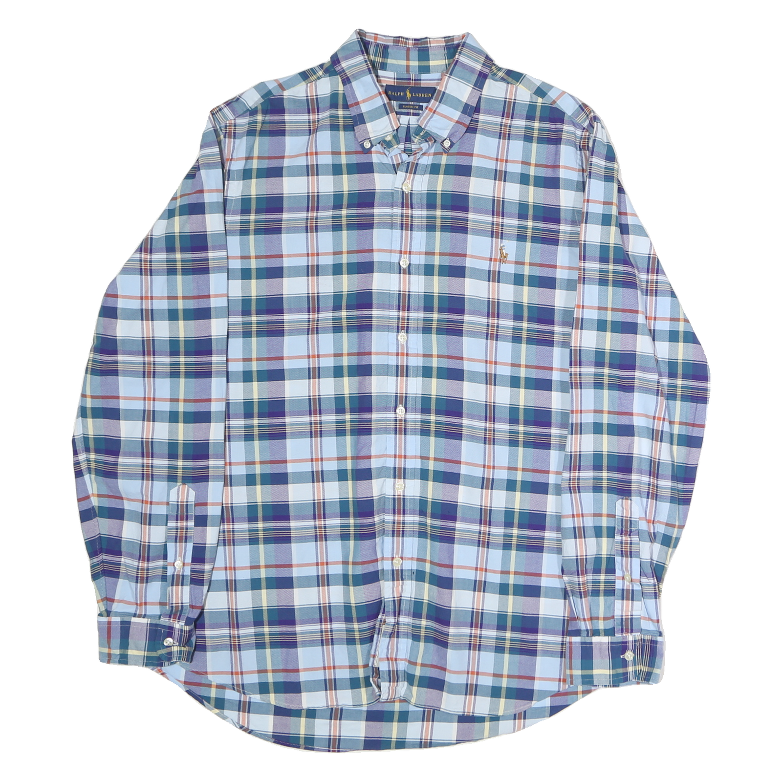 RALPH LAUREN Mens Blue Green Plaid Shirt XL Classic Fit Cotton Button Down Refurbished - N/A refurbished available on Cerqular