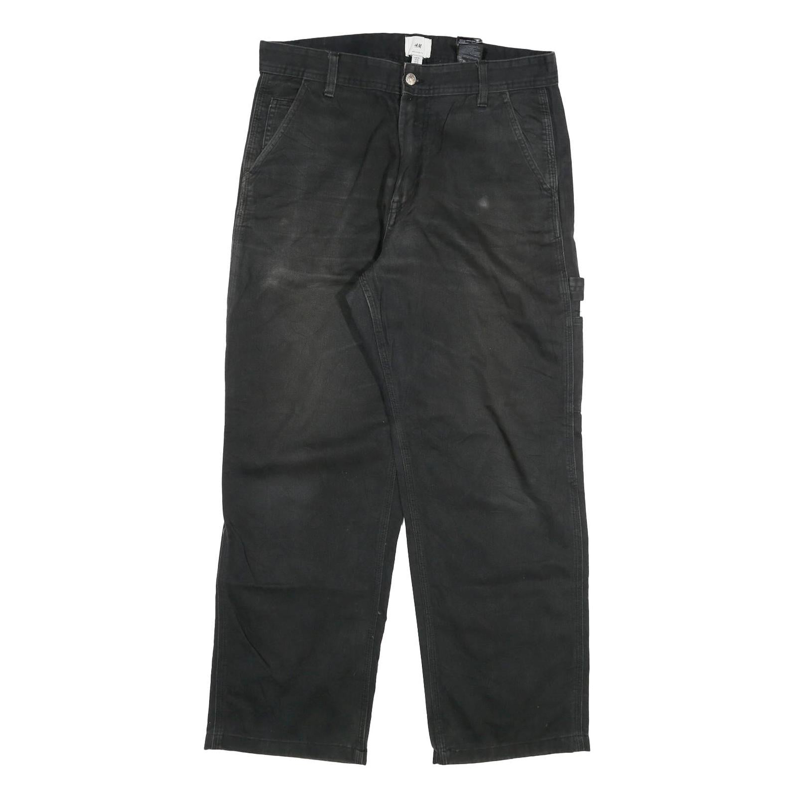 H & M Mens Cotton Blend Black Relaxed Straight Trousers W32 L27 Workwear Zip Refurbished - N/A refurbished available on Cerqular
