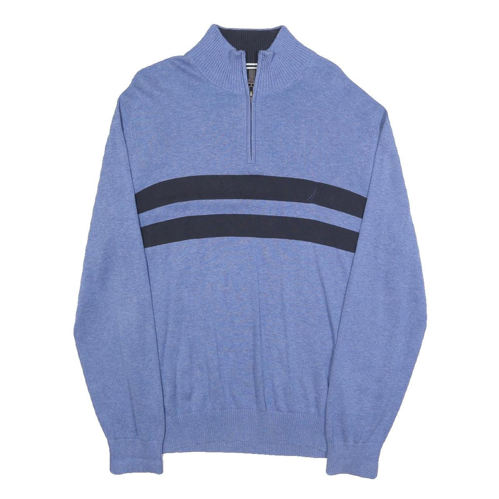 NAUTICA Mens Blue & Black Patterned Jumper 1/4 Zip Crew Neck Knit XL Cotton Refurbished - N/A refurbished available on Cerqular