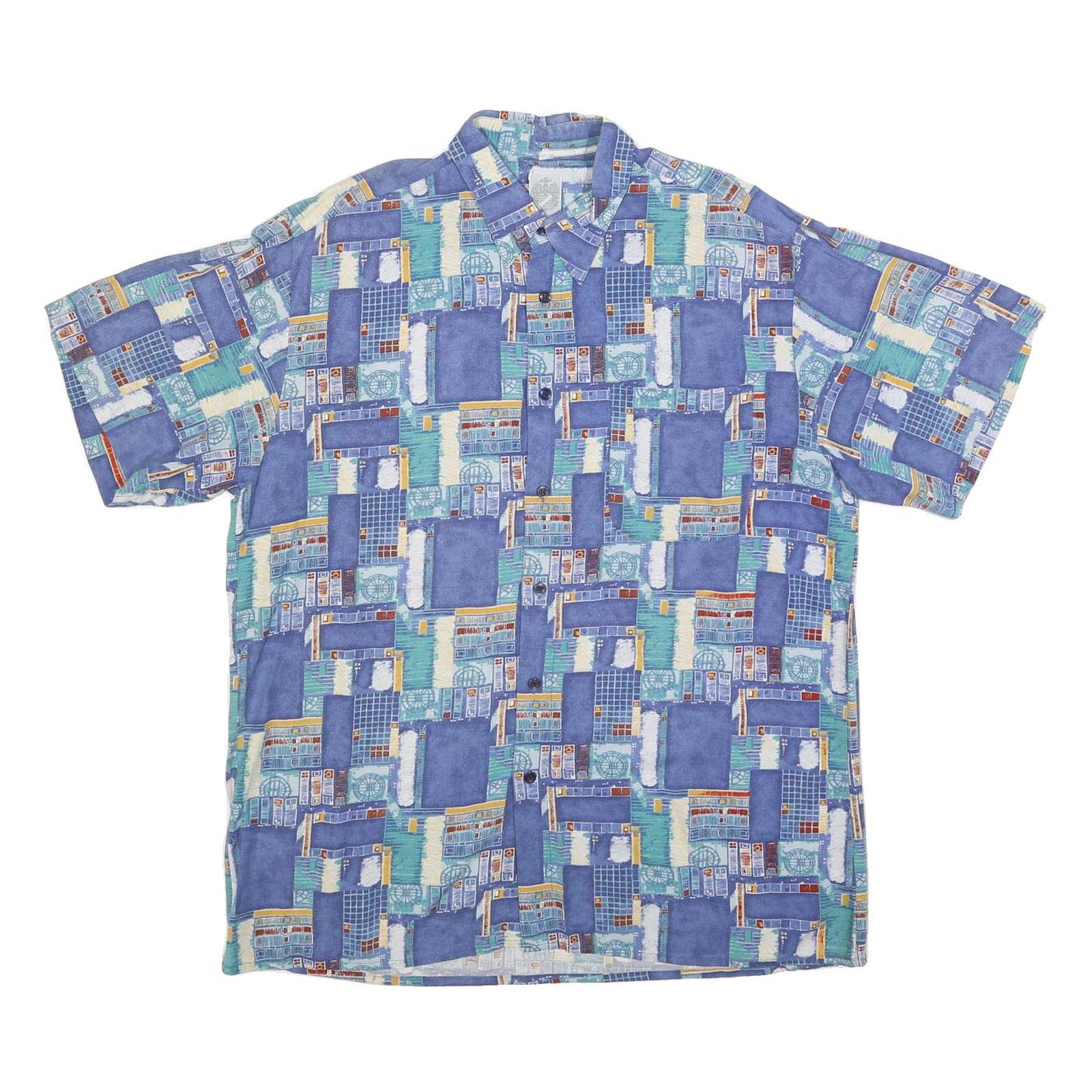 MARSUM Mens Blue Cotton Blend Casual Shirt L Abstract Pattern Short Sleeve Refurbished - N/A refurbished available on Cerqular