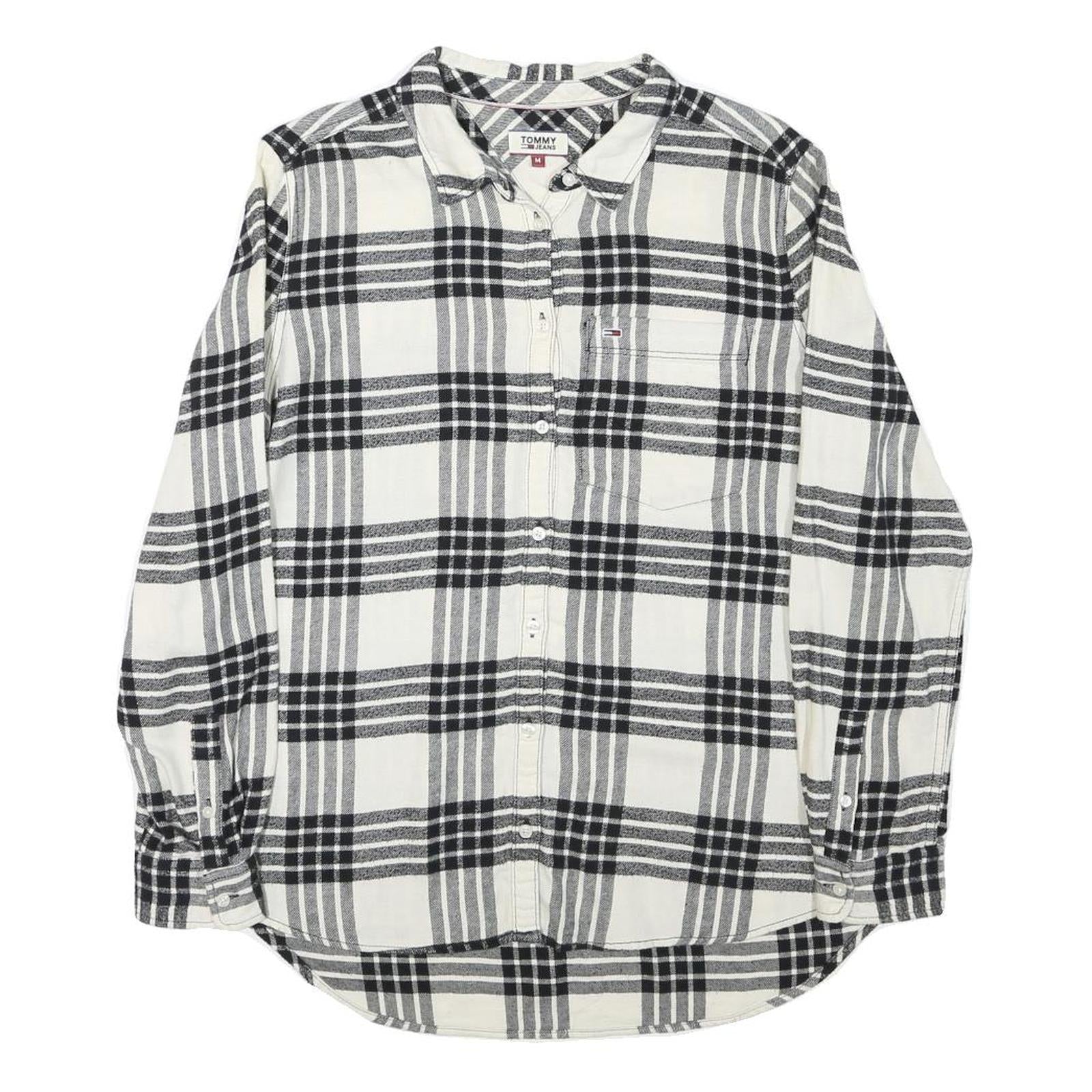 TOMMY HILFIGER Mens White & Black Check Shirt M Cotton Blend Stylish Casual Refurbished - N/A refurbished available on Cerqular