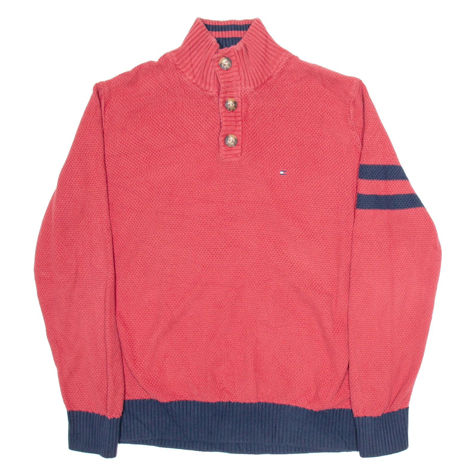 TOMMY HILFIGER Mens Jumper Red 1/4 Zip Tight Knit L Refurbished - N/A refurbished available on Cerqular