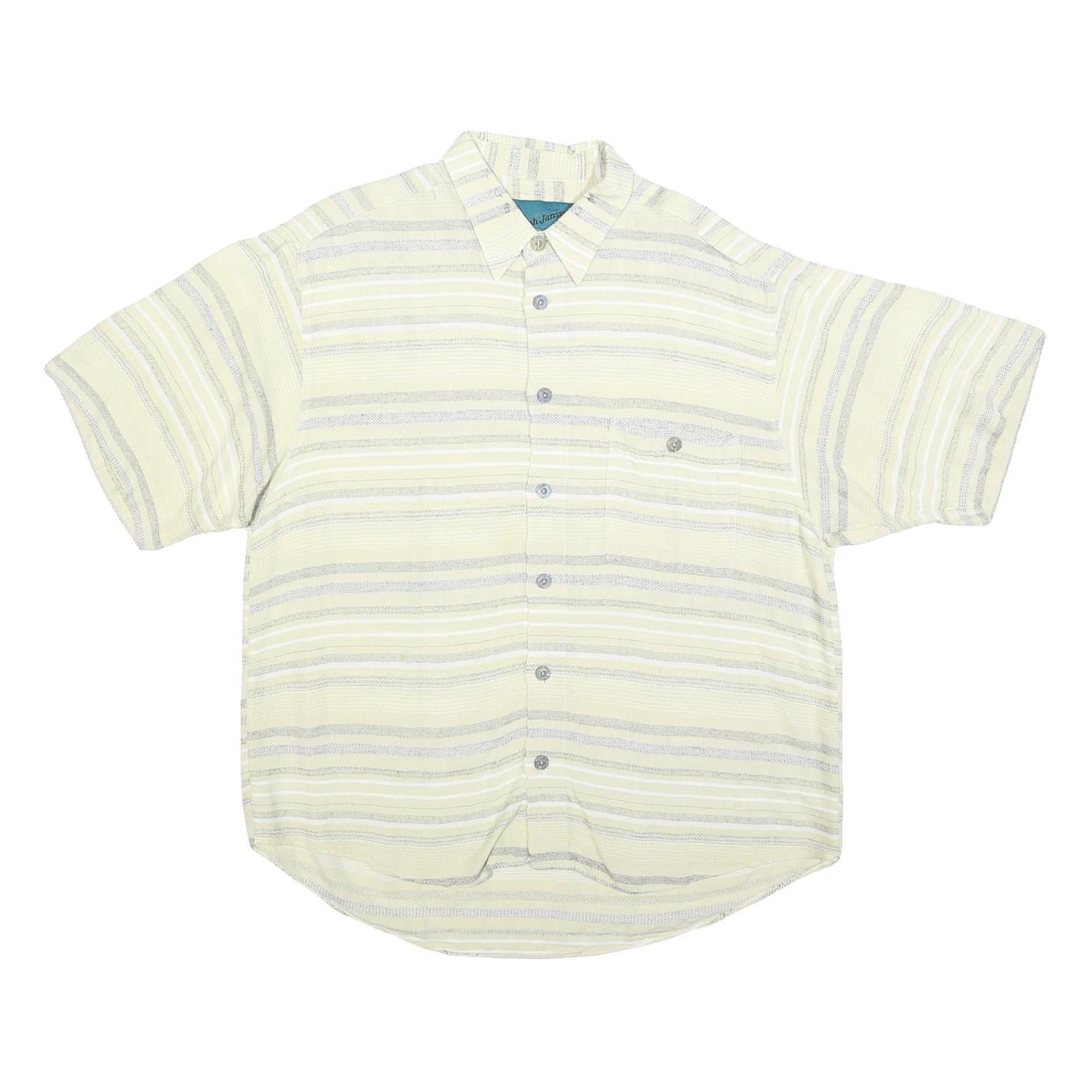 RALPH JANSON Mens Beige & Grey Striped Casual Shirt L Cotton Blend Summer Refurbished - N/A refurbished available on Cerqular