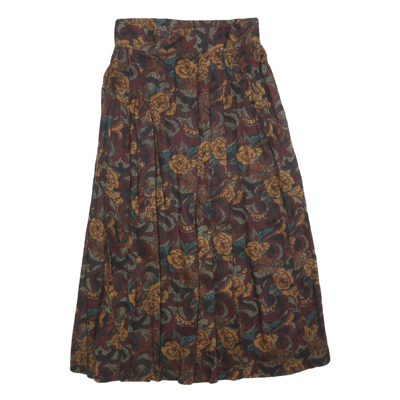 DIVERISTY Womens Burgundy Floral Midi Cotton Blend Pleated Skirt XS Elegant Refurbished - N/A refurbished available on Cerqular