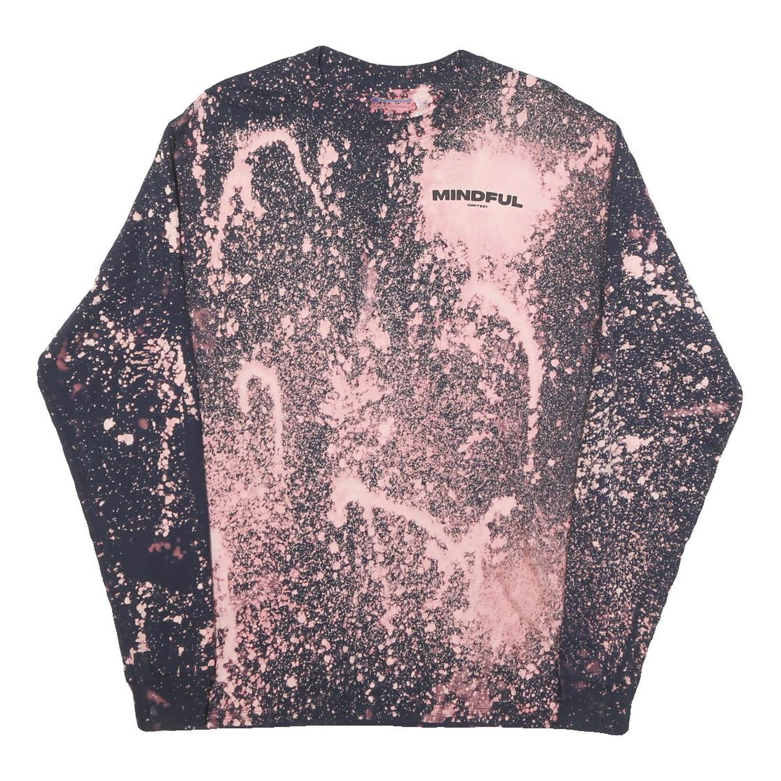 CHAMPION Mens Black & Pink Graphic Long Sleeve Crew Neck T-Shirt M Refurbished - N/A refurbished available on Cerqular
