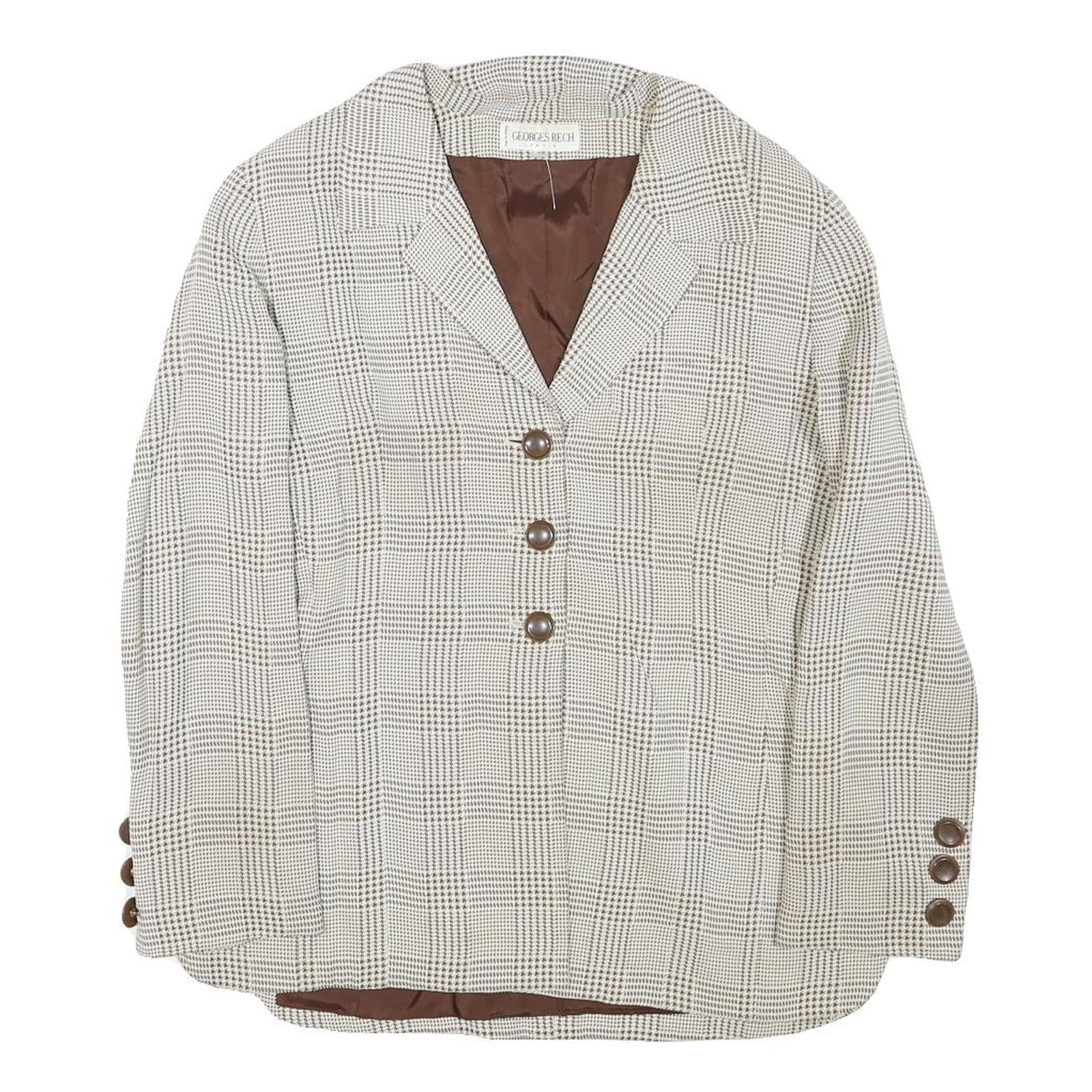 GEORGE REICH Womens Beige & Brown Wool Blend Blazer Jacket M Check Pattern Refurbished - N/A refurbished available on Cerqular
